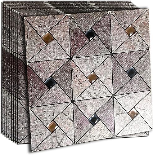 Miniatura 7 de XUANINY 5 hojas de azulejos metálicos para salpicaduras de pared, autoadhesivos, triangulares, multicolor, mosaico de aluminio 3D, adhesivo de pared