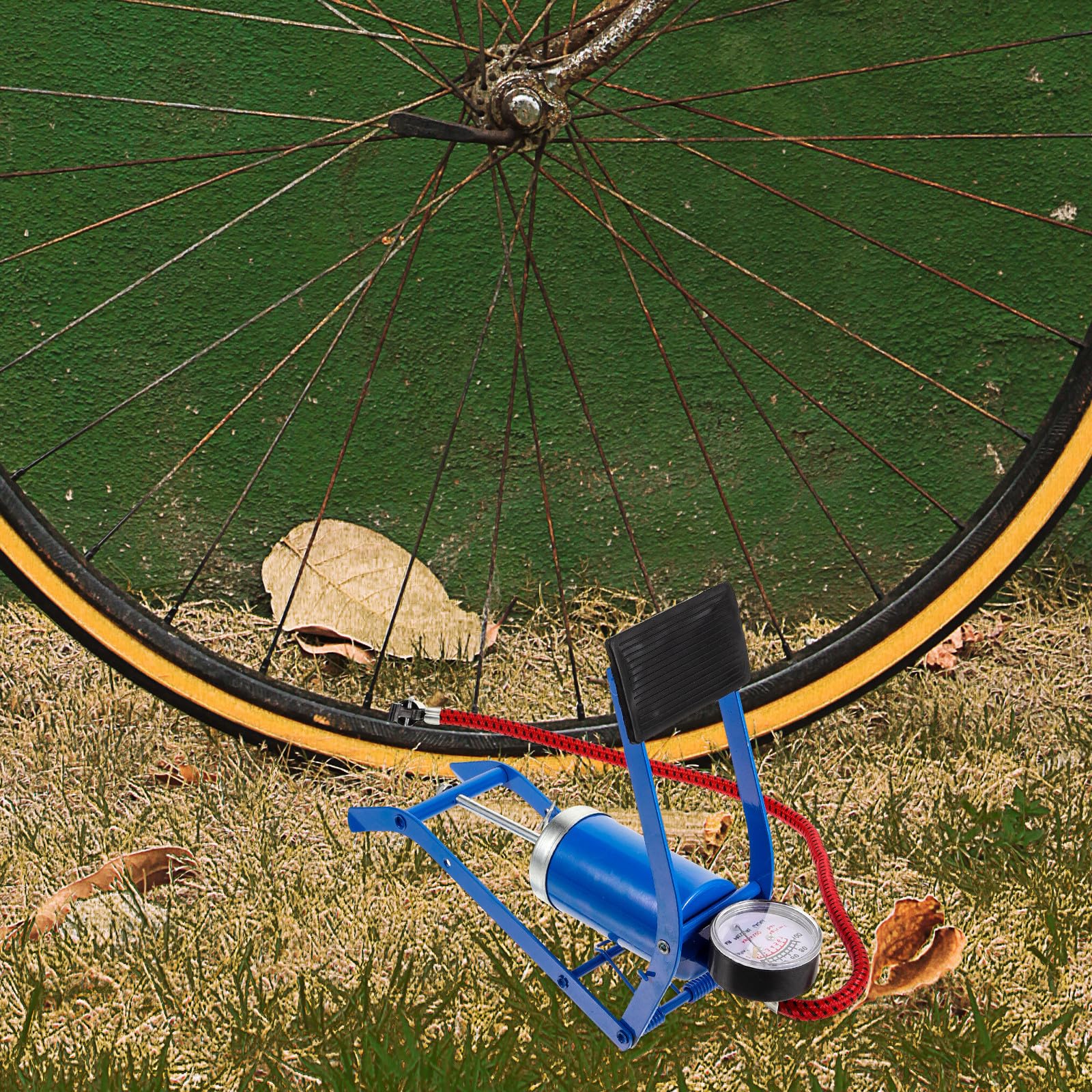 Pompa per Pneumatici a Pedale Portatile in Metallo Blu ad Alta Pressione per Bici e Palloni Multiuso Compatta e Resistente