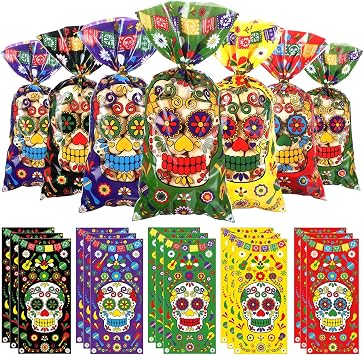 Pajean 100 Pcs Dia De Los Muertos Bags Bulk Mexican Candy Goodie Bags