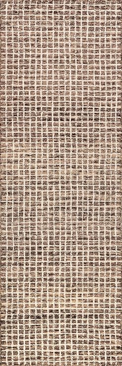 Rugs USA Melrose Brown/Ivory, 2'6 x 6', Handmade, Checked, Wool, Soft and Cozy, High Traffic, Stain Resistant, Easy Clean, Durable Area Rug for Bedroom, Living Room, Dining, Den, Entryway