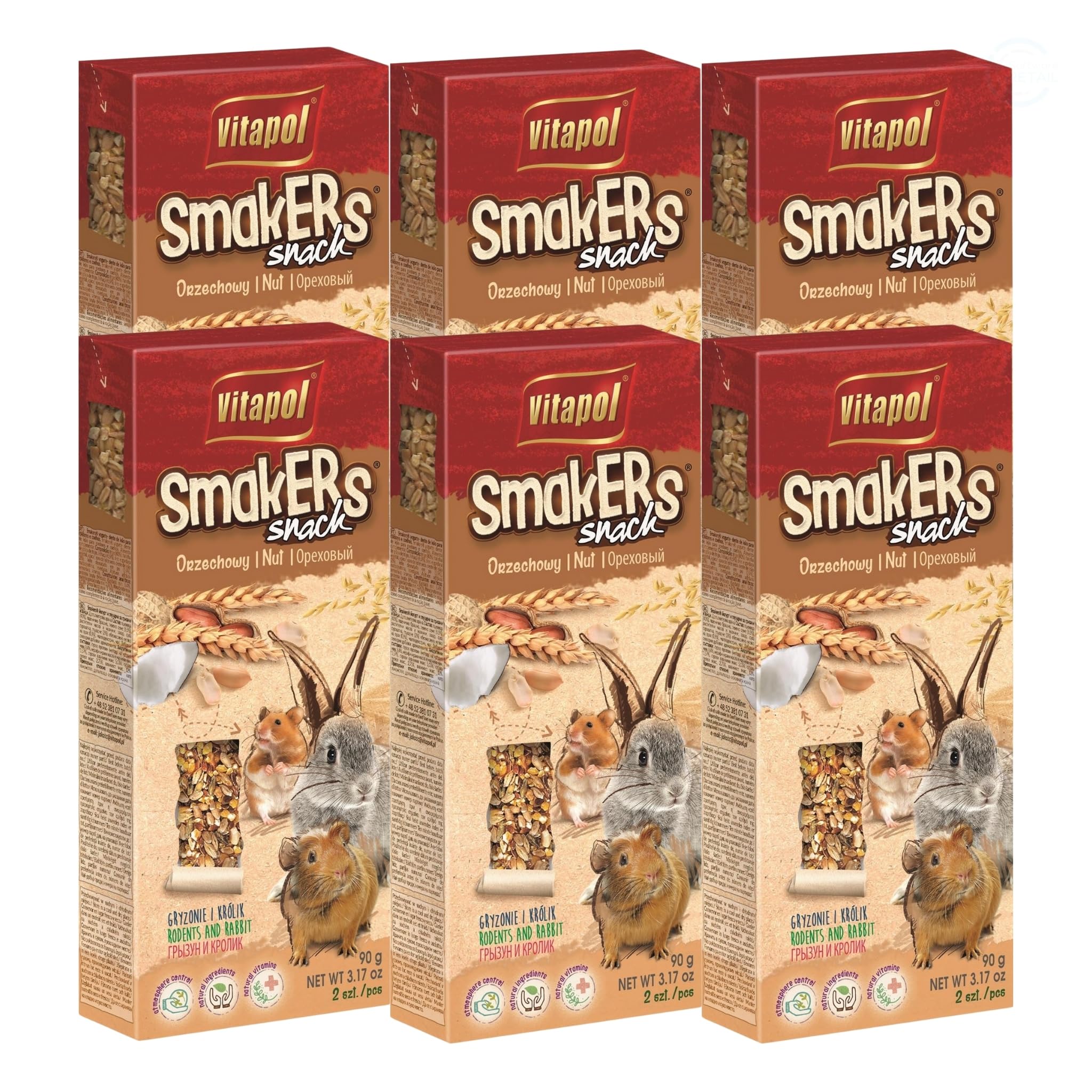 Vitapol Smakers® Natural Treat Sticks for Rodents & Rabbits – Enriched with Fruits, Vegetables, Herbs, Nuts & Probiotic Yoghurt – Healthy Complementary Snacks (12pcs, 540g, Nut)
