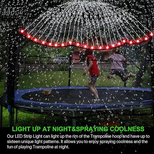 Miniatura 4 de Juego de 2 camas elásticas para exteriores, luz LED de 12 pies para cama elástica y rociador de trampolín, parque acuático para patio trasero, 16