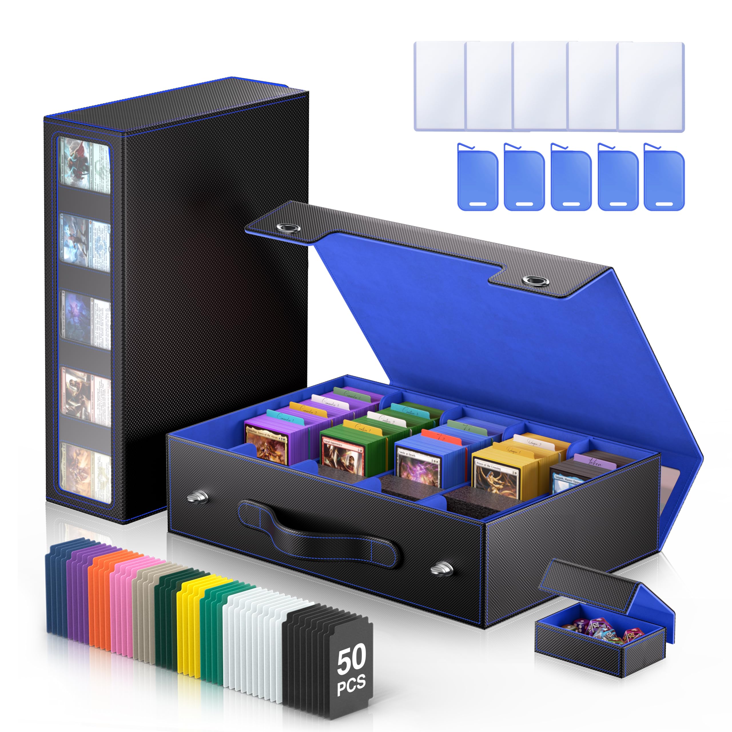 Trading Card Storage Box 3900+ with Handle, Black Blue