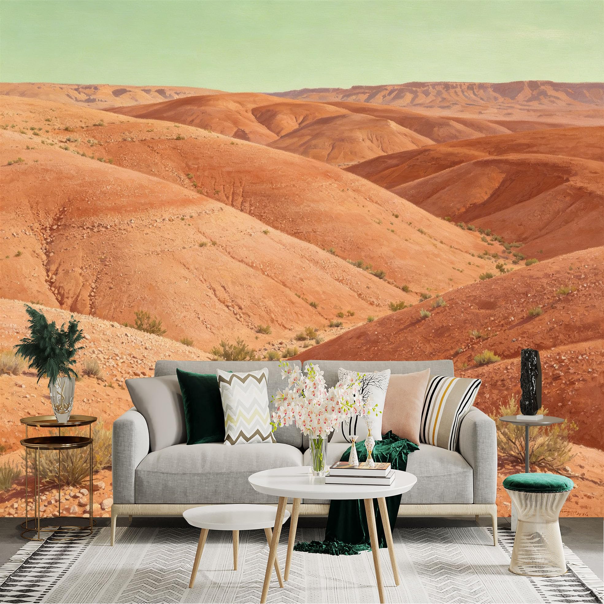 Lnzczhyre Dbh260521579 Custom Size Wall Sticker Mural， Red Desert Landscape， Arid Terrain， Sunny Canyon Vista， Natural Dry Valley， For Wall Decoration， Peelandstick Wall Decals.