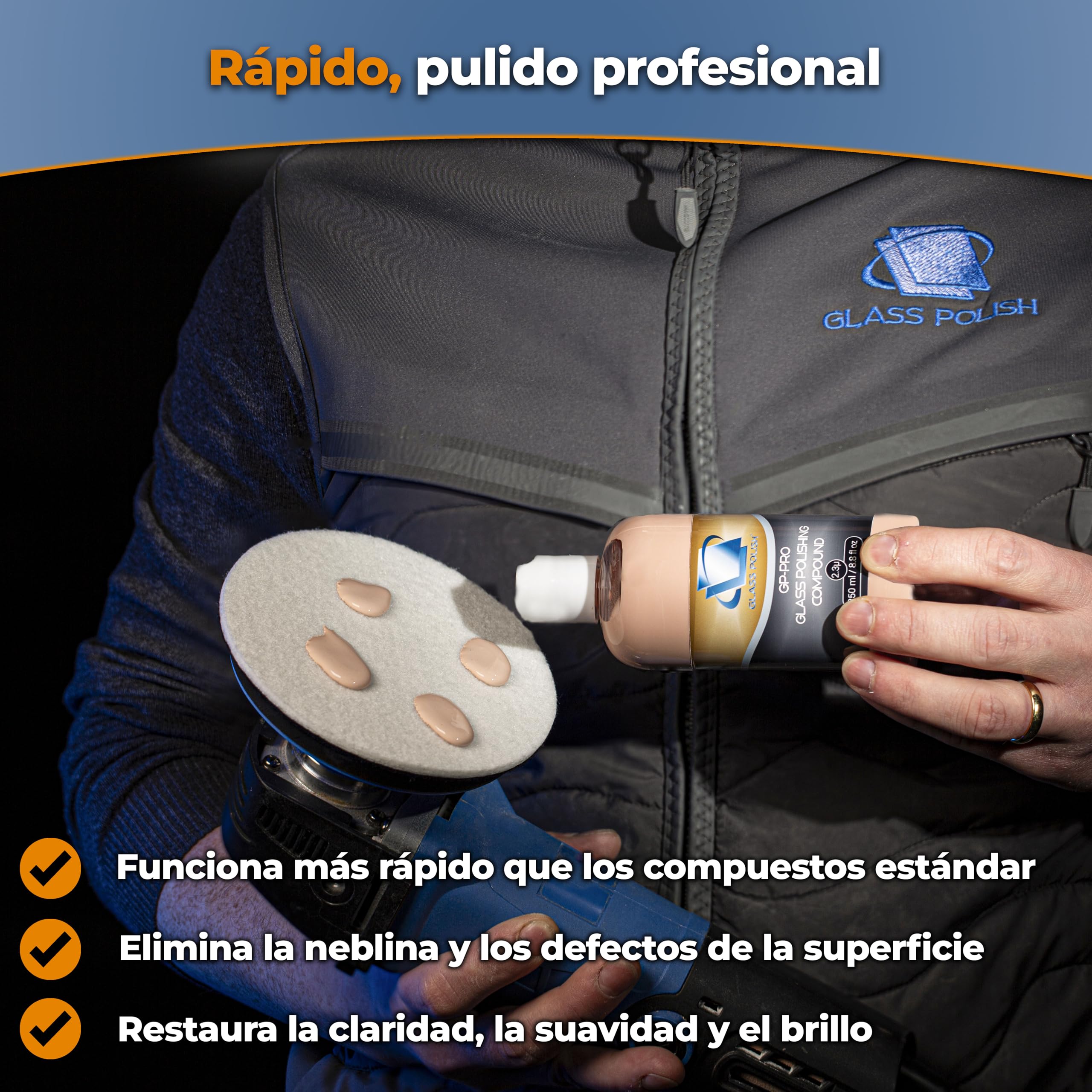 GP-Pro Compuesto para Pulido de Cristal Profesional, 250 ml, Gel de óxido de cerio Superior suspendido