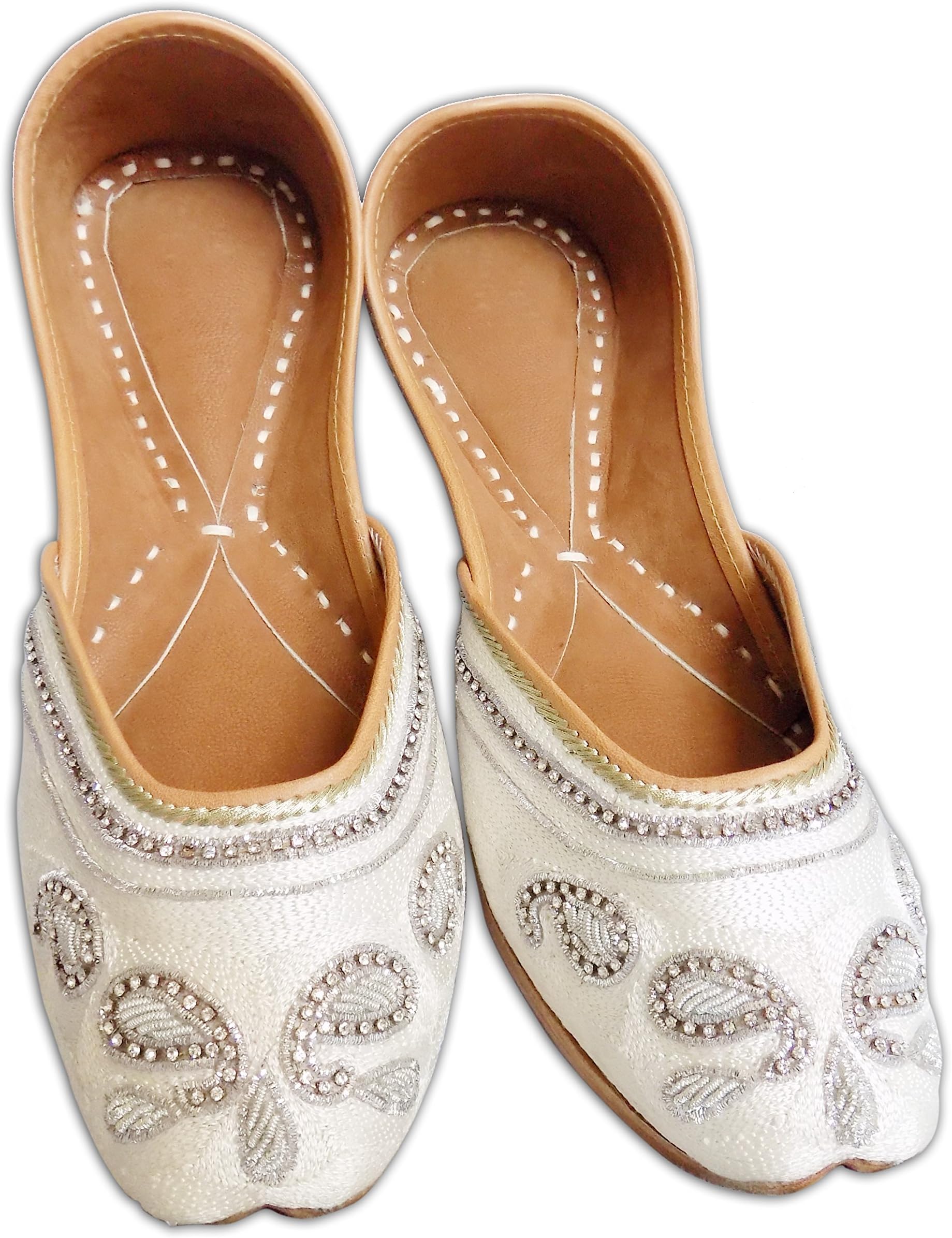 Indian Ethnic Embroidered Jutti Mojari Ballet Flats Traditional White Pump Shoes for Women
