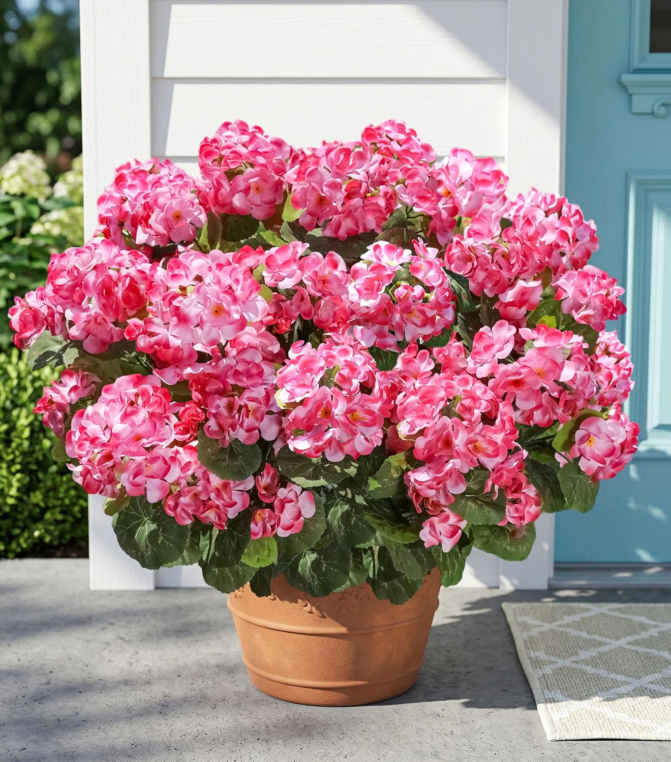 Fake Geraniums Artificial Flowers for Outdoors Outside, 6 Bundles Pink Silk Geraniums Fake Flowers Plants Realistic UV Resistant Faux Flowers for Outdoor Planters Garden Balcony Yard Porch Indoor