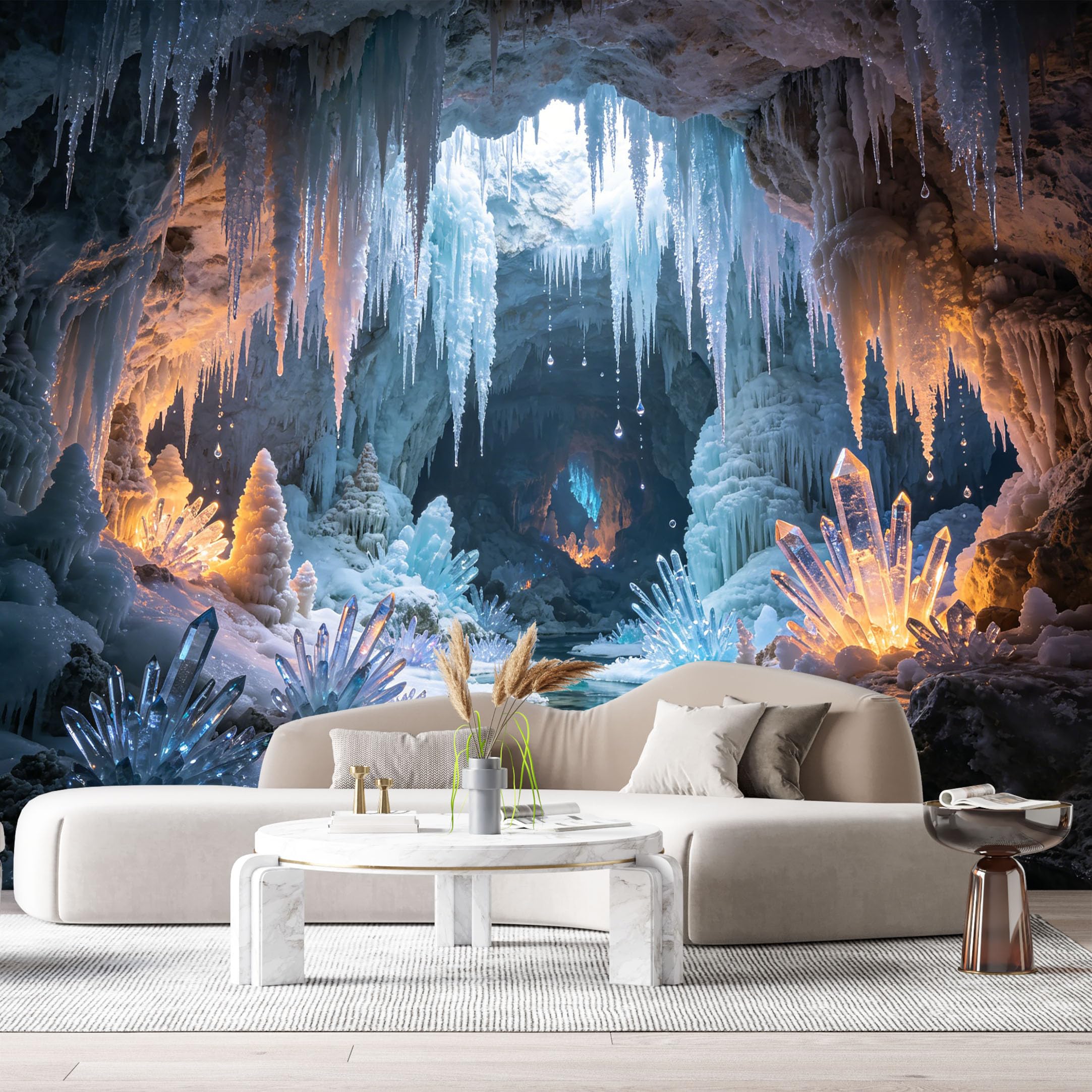 Custom Size Wall Murals Ice Cave Crystal Glacier 3D Trompe L'Oeil Landscape SelfAdhesive Wall Fabric Removable Large Wallpaper for Photo Living Room