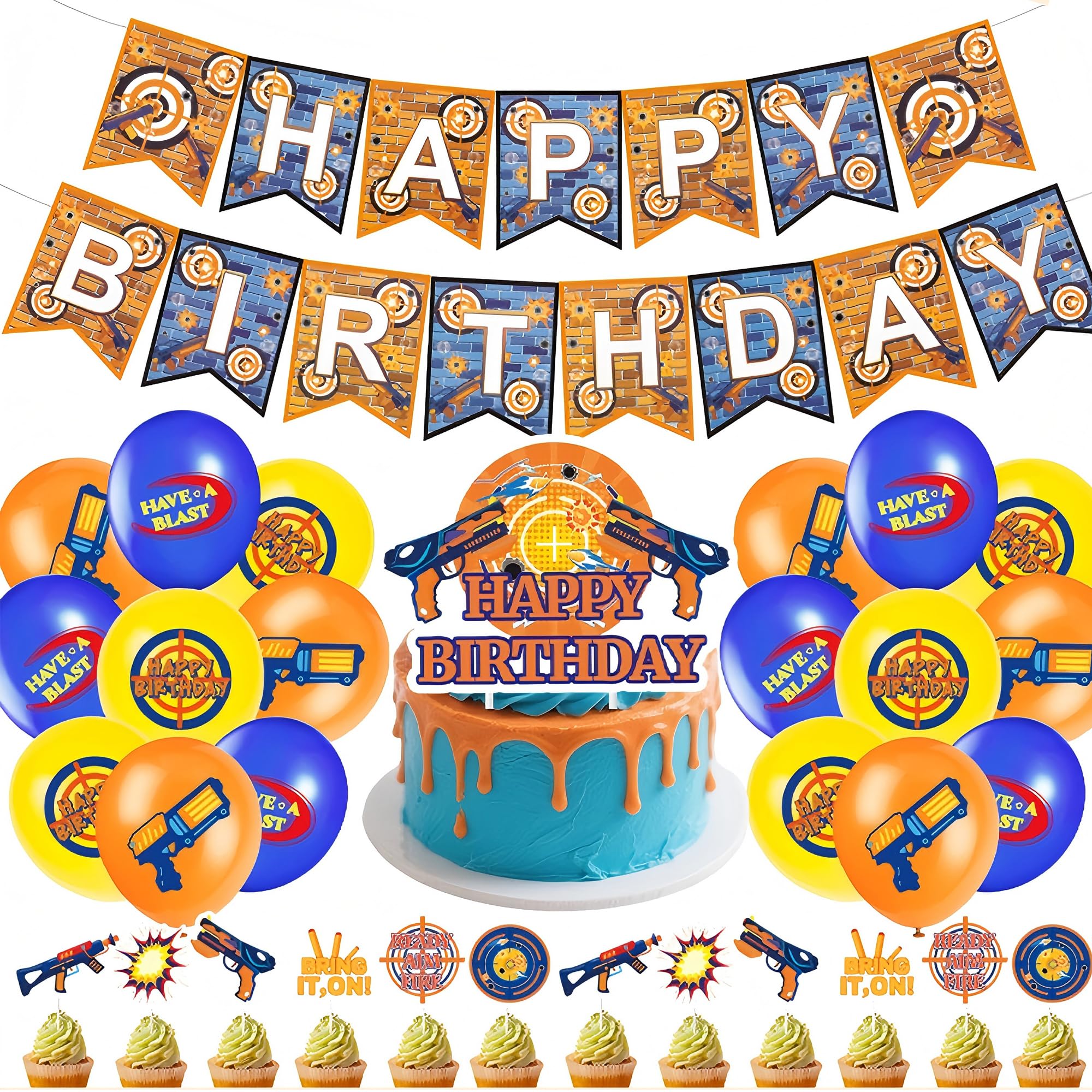 Dart Battle Birthday Party Decorations Including Banner Cake Topper Cupcake Toppers and Balloons for Dart War Themed Party Supplies Gifts Photo Booth Props