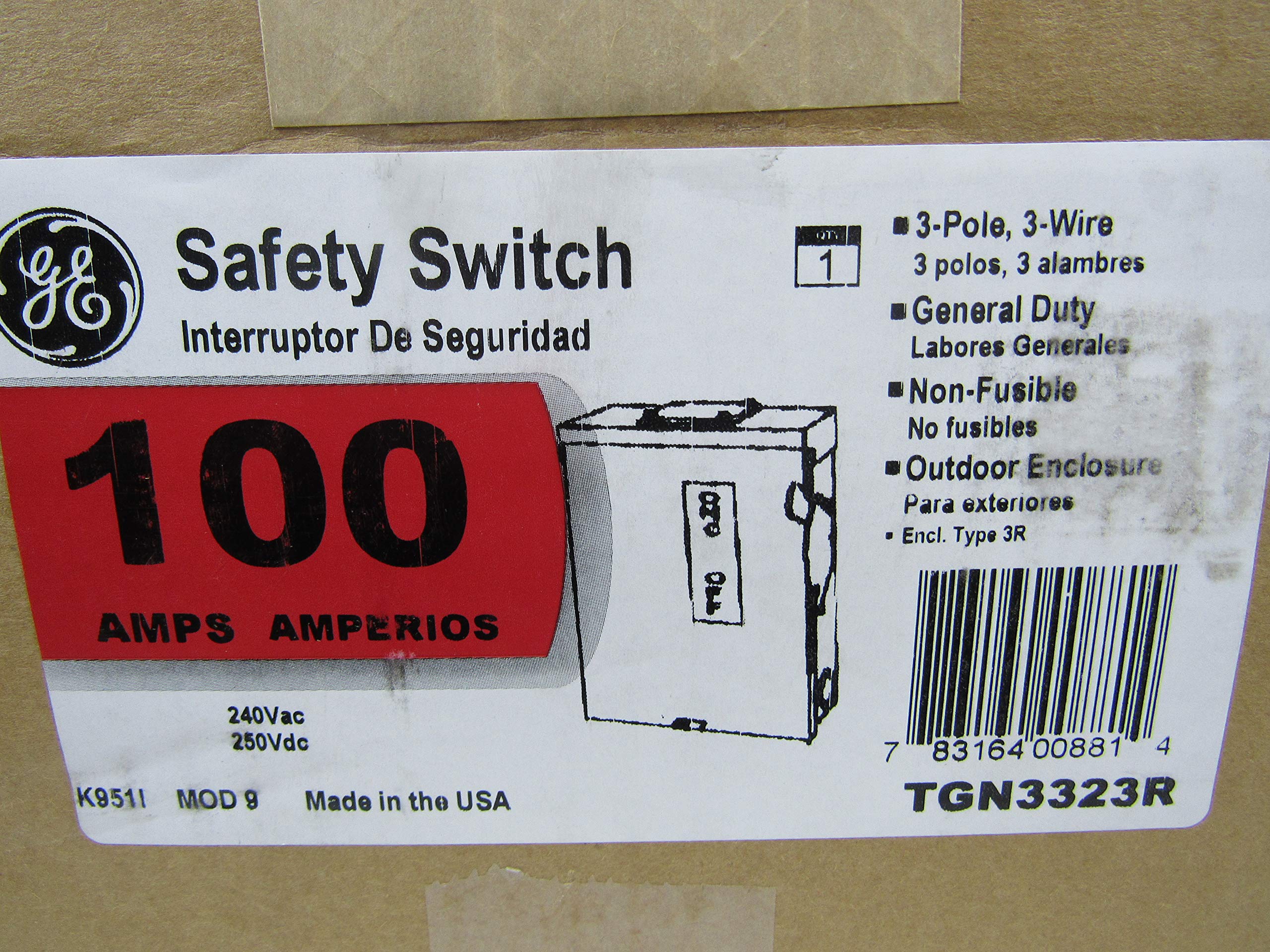 GE TGN3323R 3 Wire 3 Pole Non-Fusible General-Duty Safety Switch