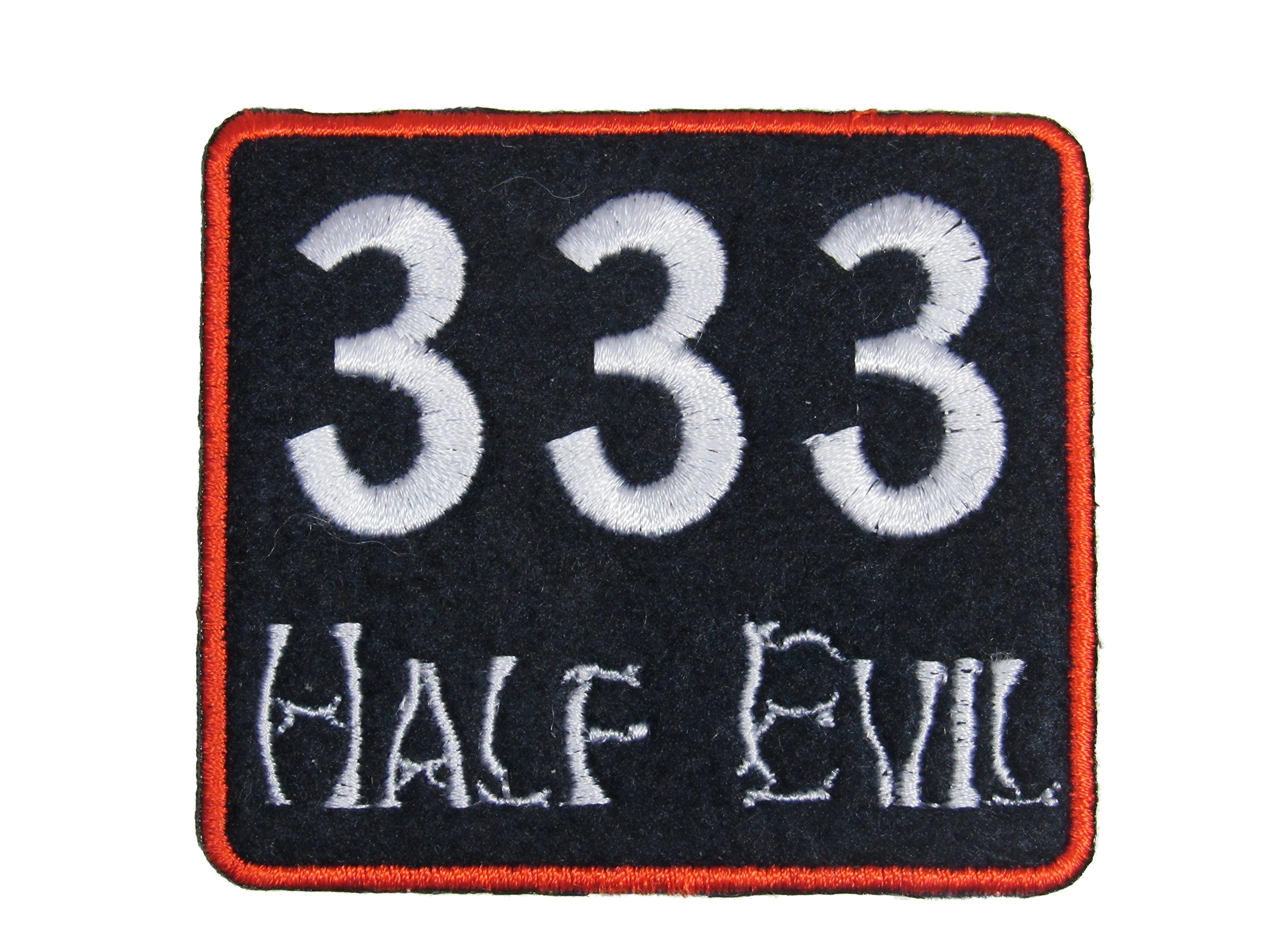 Kool Collectibles 333 Half Evil Iron On Patch - 1pc, 2.5" x 2.875" Vinyl Transfer for Cotton/Polyester/Nylon/Silk/Lycra/Denim/Flannel/Canvas