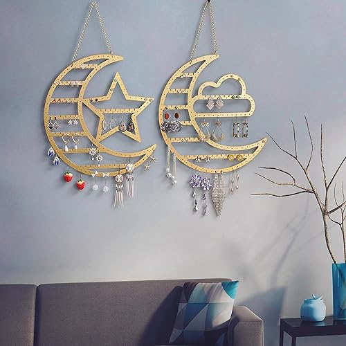 Miniatura 3 de GMPAJHL Juego de 2 soportes colgantes para aretes organizador de collares de joyería organizador de exhibición de joyas montado en la pared colgador