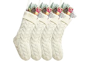 4 Pack Christmas Stockings Ivory White Knit