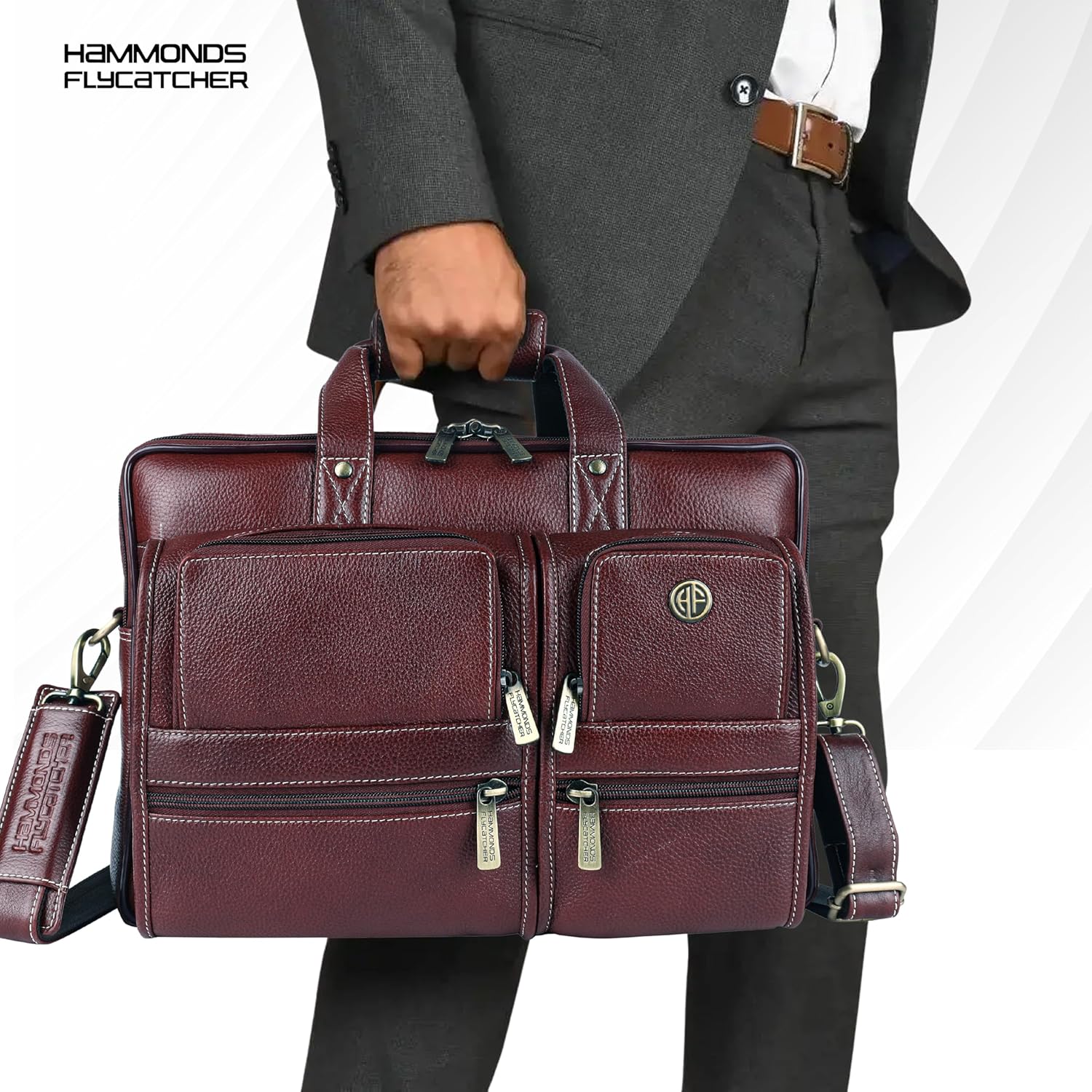 HAMMONDS FLYCATCHER Genuine Leather Office Bag for Men, Premium 15.6 Inch Laptop Bag for Men, Multi Compartments & Adjustable Strap, Ideal for Office, Travel, Daily Use - 1 Year Warranty 27 91HLWfBgn2L. SL1500