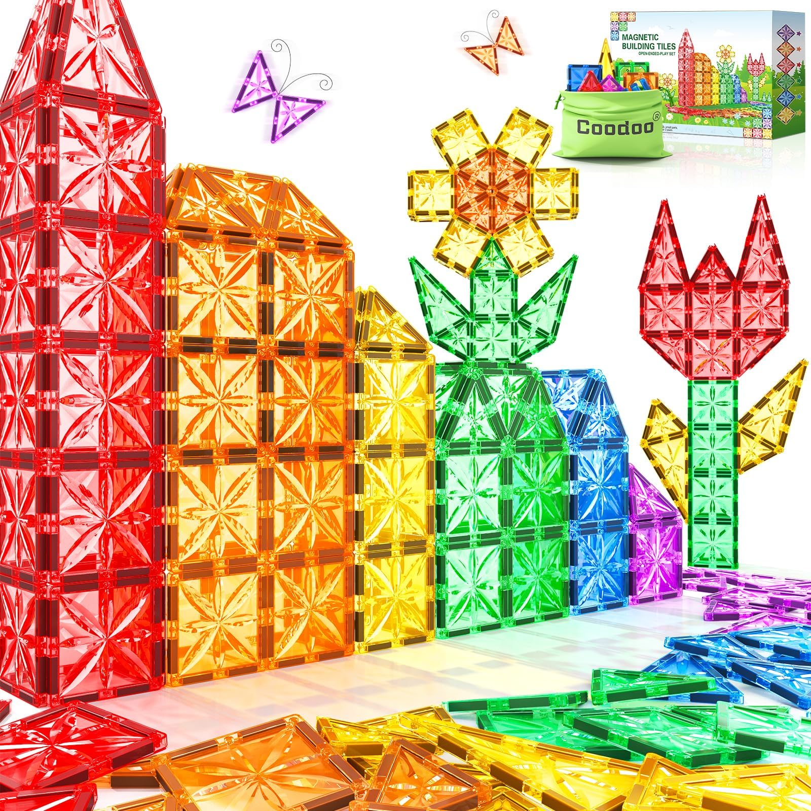 Diamond Magnetic Tiles Kids Toys for Toddlers STEM Magnetic Blocks Building Toys Preschool Sensory Montessori Learning for 3+ Year Old Boys Girls Christmas Birthday Gifts Creative Kids Games