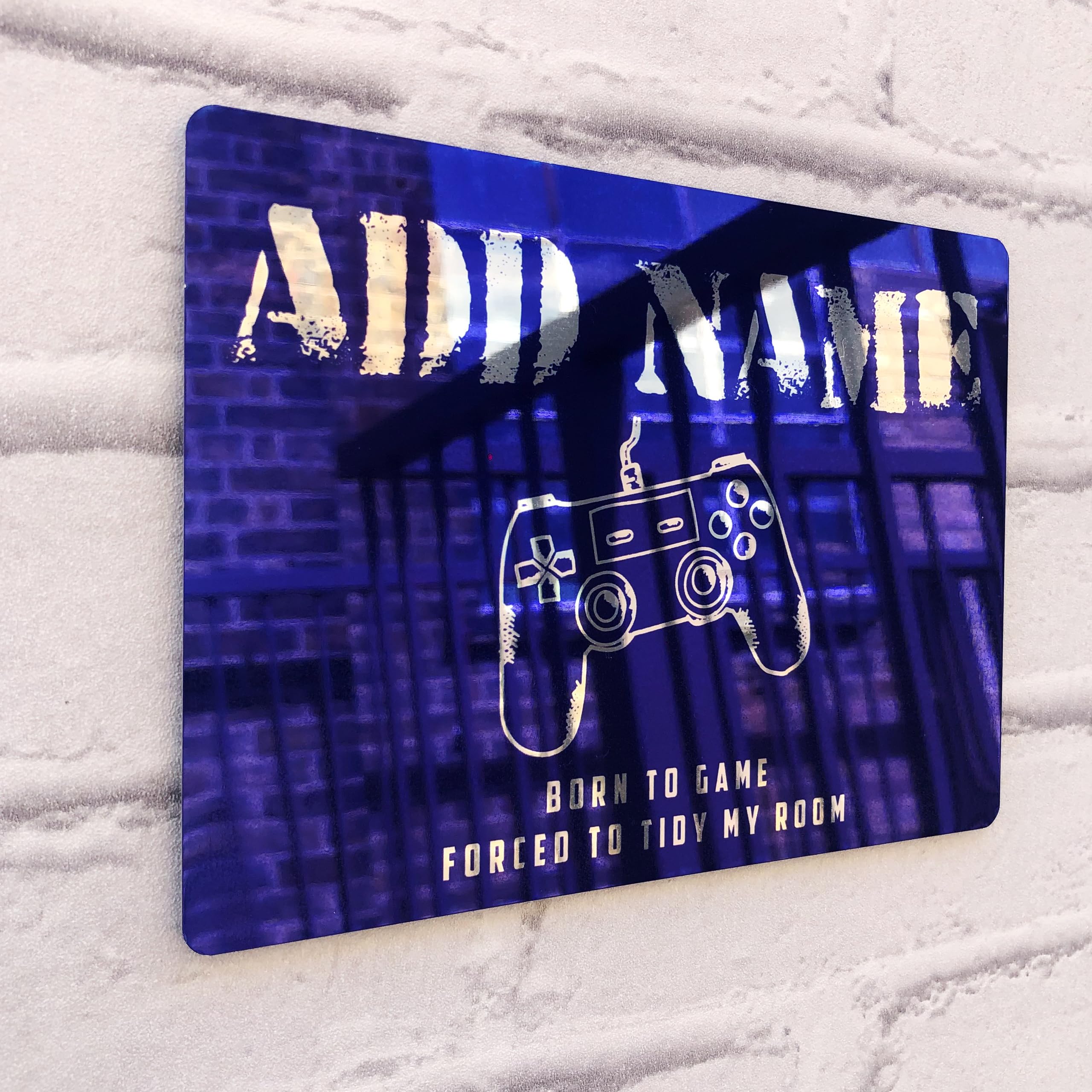 Shopquality4u Born To Game D3 Personalised Game Metal Mirror Gamer Sign - Customised Printed Wall Art Plaque A4 Born To Game