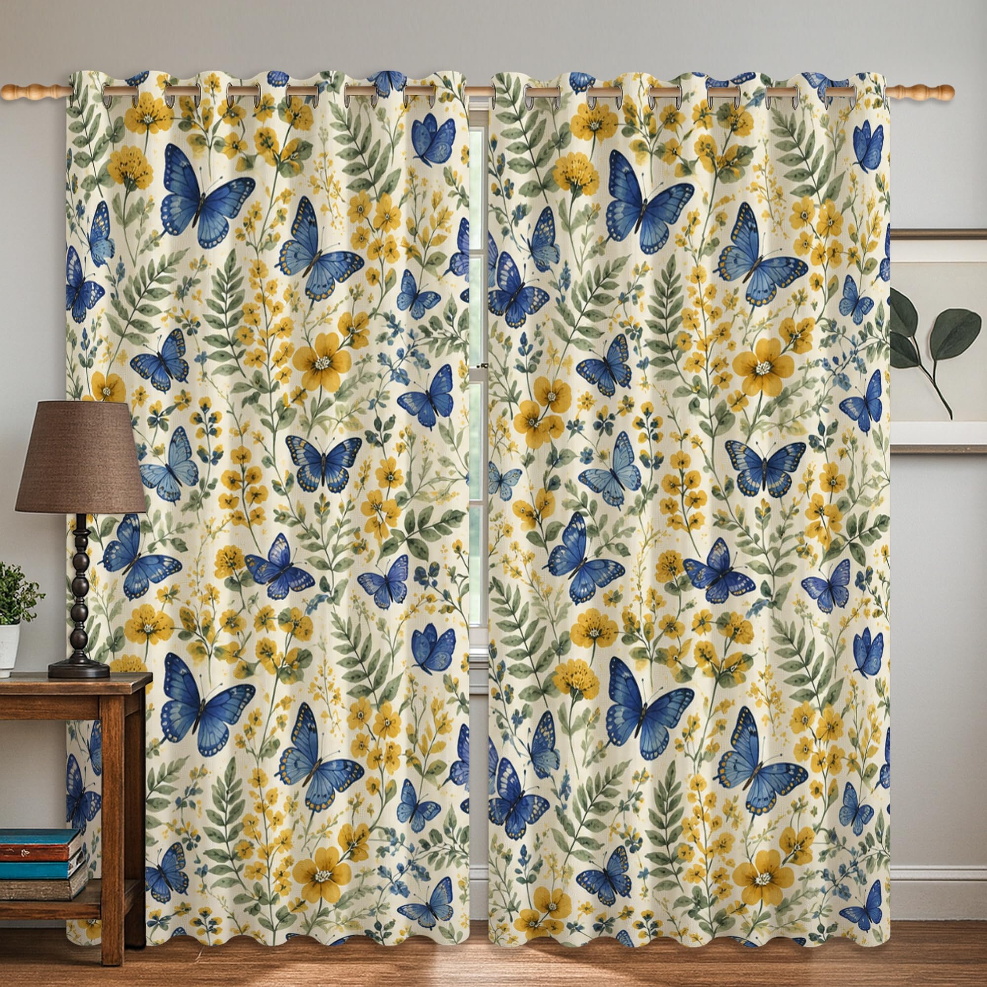 Rideaux occultants papillon bleu 106x160 cm pour chambre