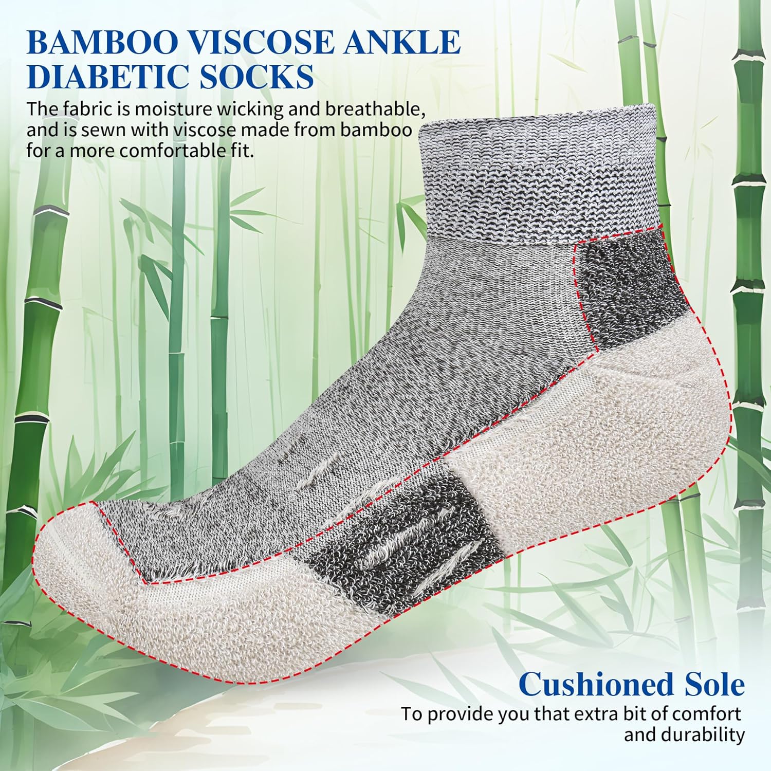 Diabetic Socks for Men,6 Pairs Ankle Mens Diabetic Socks,Diabetic Neuropathy Socks for Men Size 9-11/10-13/13-15. - Image 4