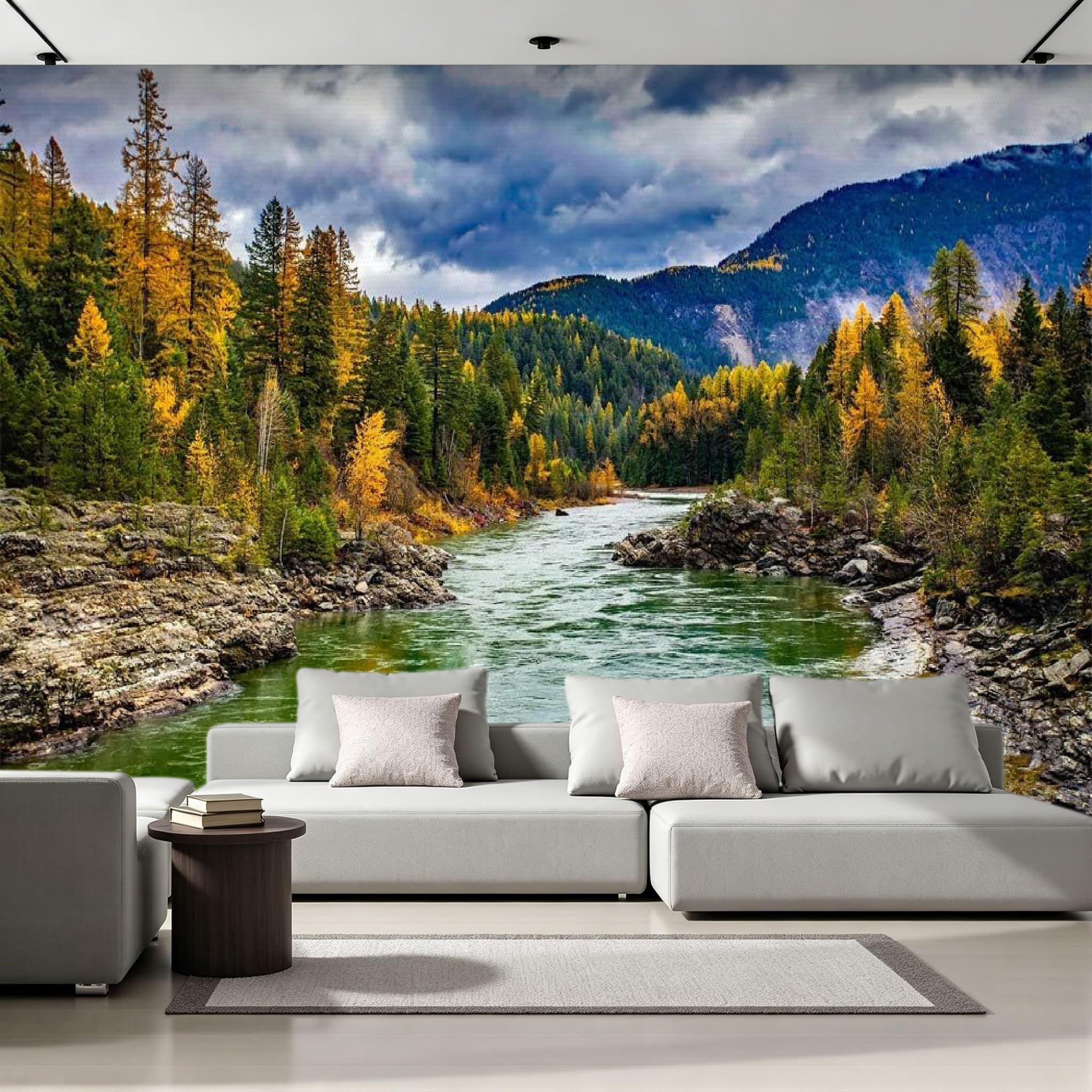 Forêts d'automne en papier peint panoramique intissé pour salon et bureau zen