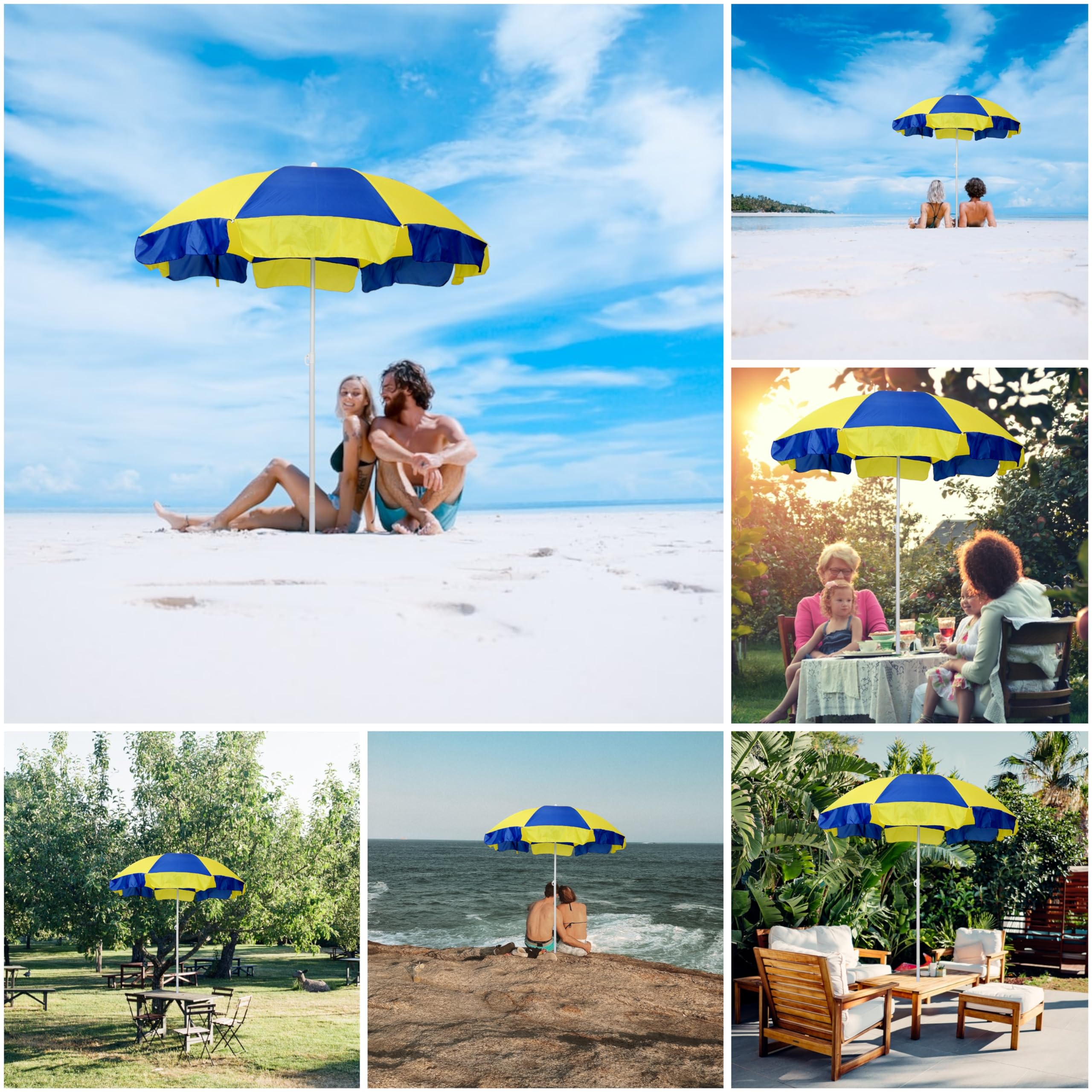 Bluebuds, We Build Smiles 36in/6ft Outdoor Garden Umbrella With Stand Tripod Holder Outdoor Big Size Waterproof Super Cloth Patio Garden Outdoor Umbrella (36, Yellow-Blue) 3