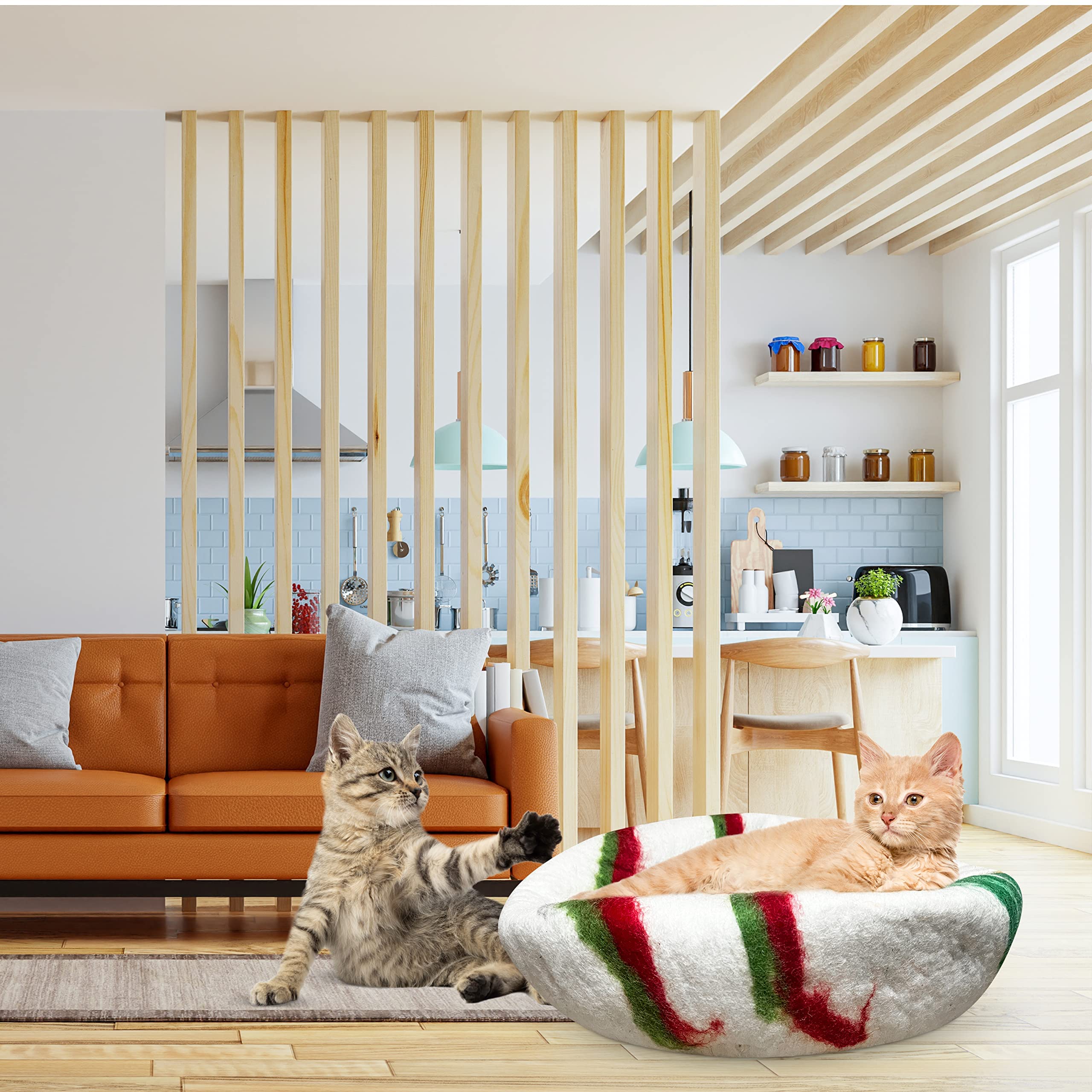 Woolygon Laine Feutre Grotte du Chat - Fait À La Main 100% Laine Mérinos, Grotte De Chat en Feutre Écologique pour Chats Et Chatons