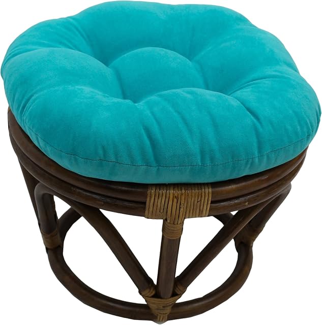 Blazing Needles Solid Microsuede Tufted Round Footstool Cushion, 18", Aqua Blue