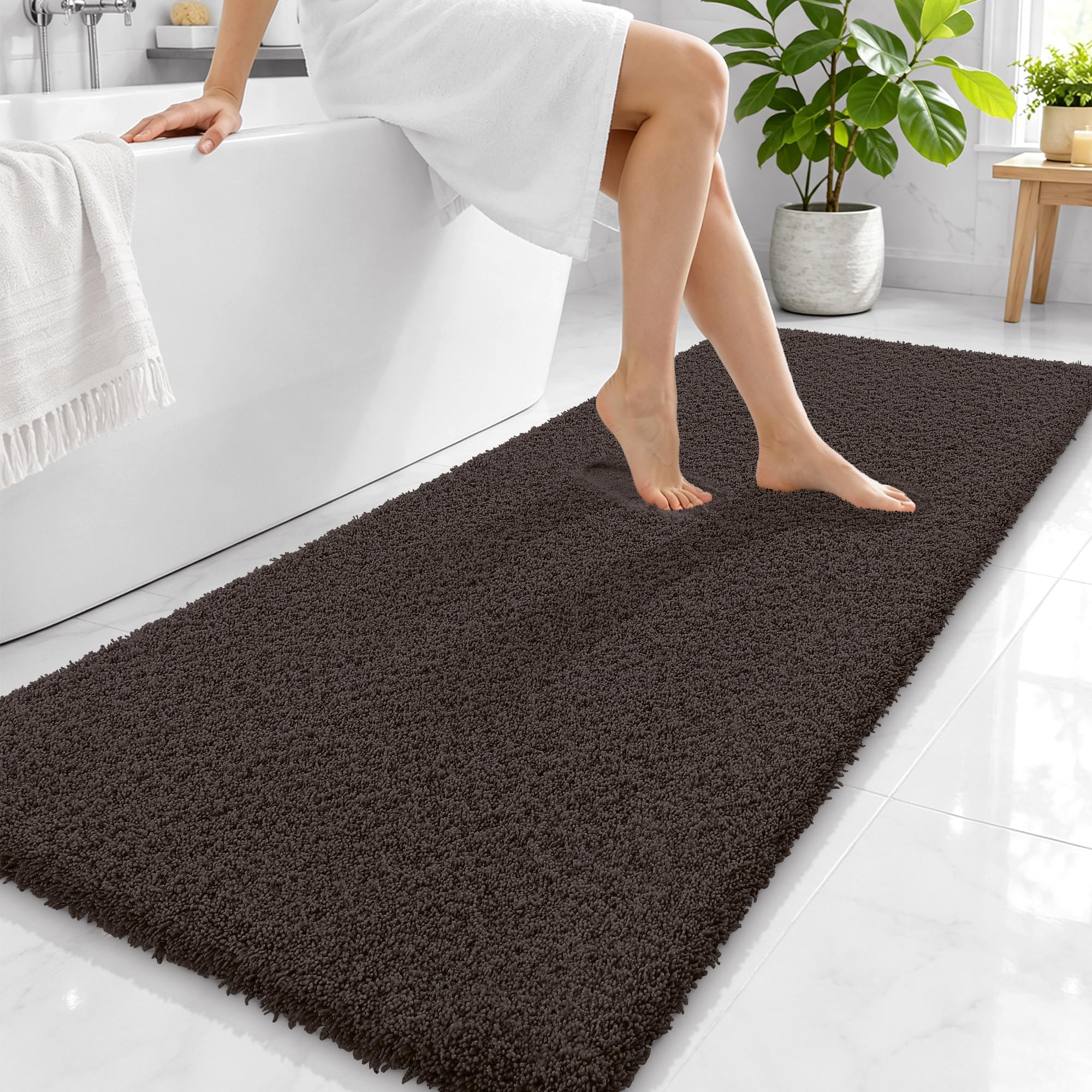 OLANLY Microfiber Bathroom Runner Rugs 59x24, Soft Bath Mat, Dark Brown