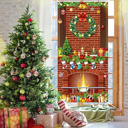 Miniatura 6 de Cubierta de puerta de Navidad, decoración de muñeco de nieve, fondo de fotografía grande, cartel de porche para invierno, interior, exterior, puerta