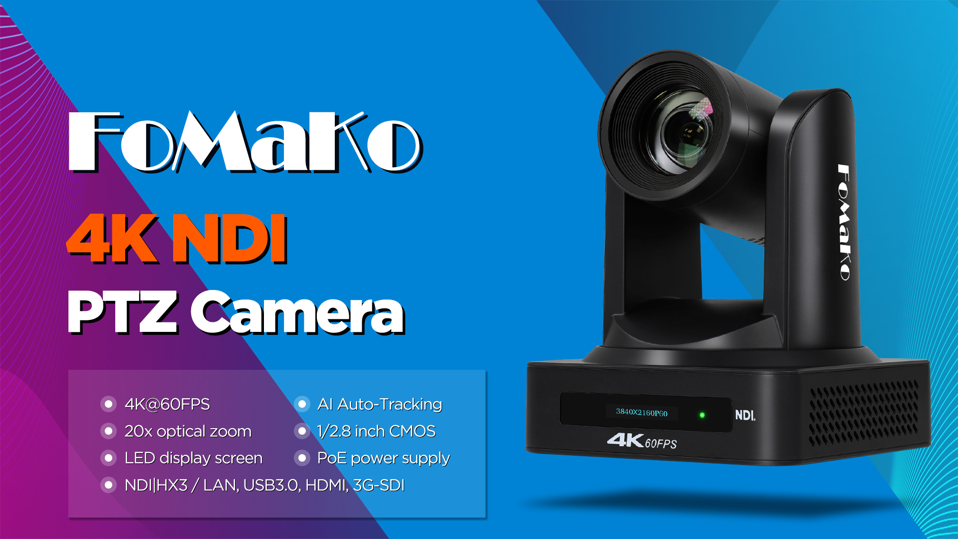 Amazon.com: FoMaKo 4K 60FPS NDI PTZ Camera, 20x Optical Zoom, AI