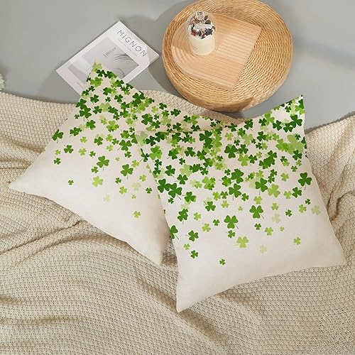 Miniatura 5 de GOLIANDA Juego de 2 fundas de almohada del Día de San Patricio de 20 x 20 pulgadas, almohadas de trébol verde de la suerte, decoración de primavera,