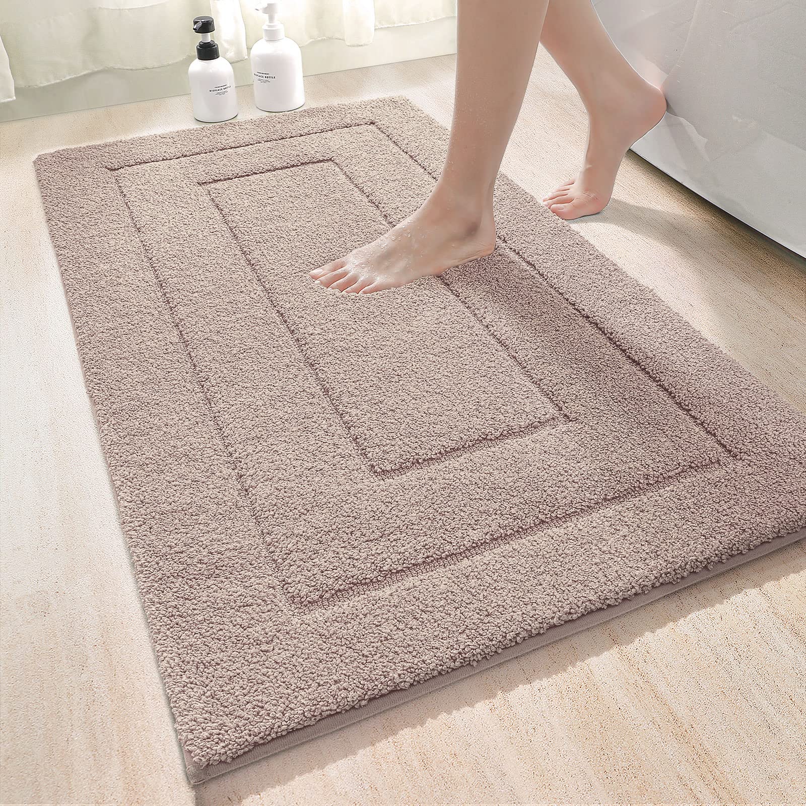 Photo 1 of DEXI Bathroom Rug Mat, Extra Soft Absorbent Premium Bath Rug, Non-Slip Comfortable Bath , 24"x43", Beige 24"X43" Beige