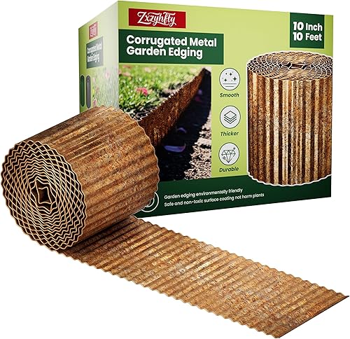 Miniatura 8 de Borde de borde de paisaje, valla de metal corrugado de 10 pulgadas x 20 pies para jardín, cama de flores, césped y bordes de paisaje (plateado)