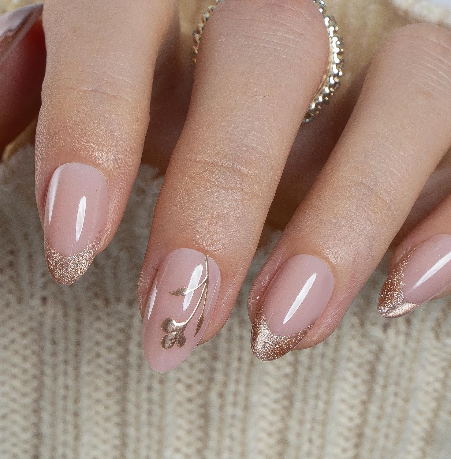 CurvLife Soft Gel Almond Press On Nails, Long-Lasting Reusable Fake Nails Kit with Glue & Tabs, 30pcs Salon-Quality Stick On Nails for Women At-Home Manicure (Gilded Grace)