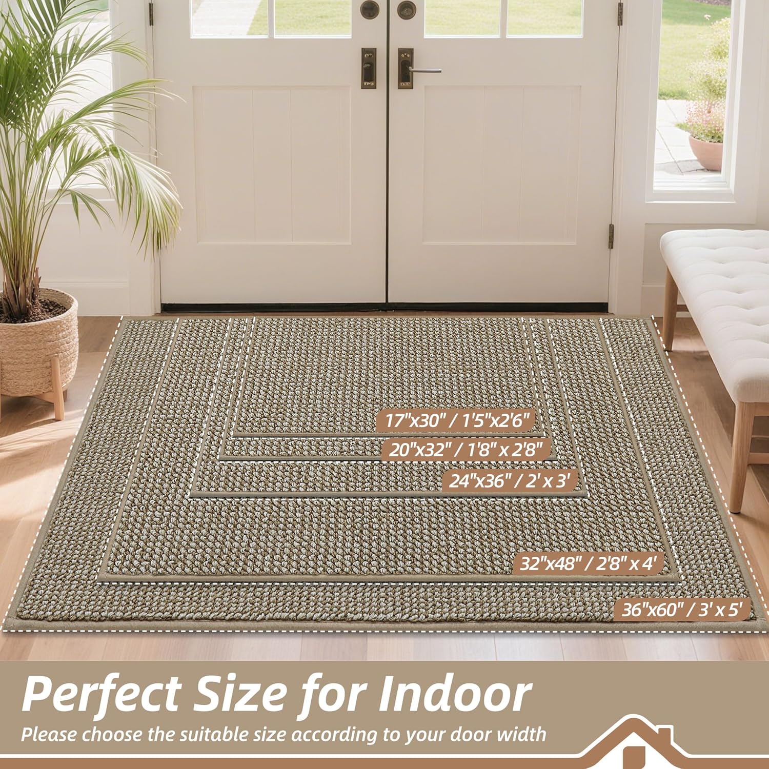 BEQHAUSE Dirt Trapper Door Mat 20 x 32, Non-Slip Washable Doormats Entrance Mat, Dirt Resistant and Absorbent Welcome Mat, Low Profile Floor Mats for Front Back Door and Entryway, Light Beige