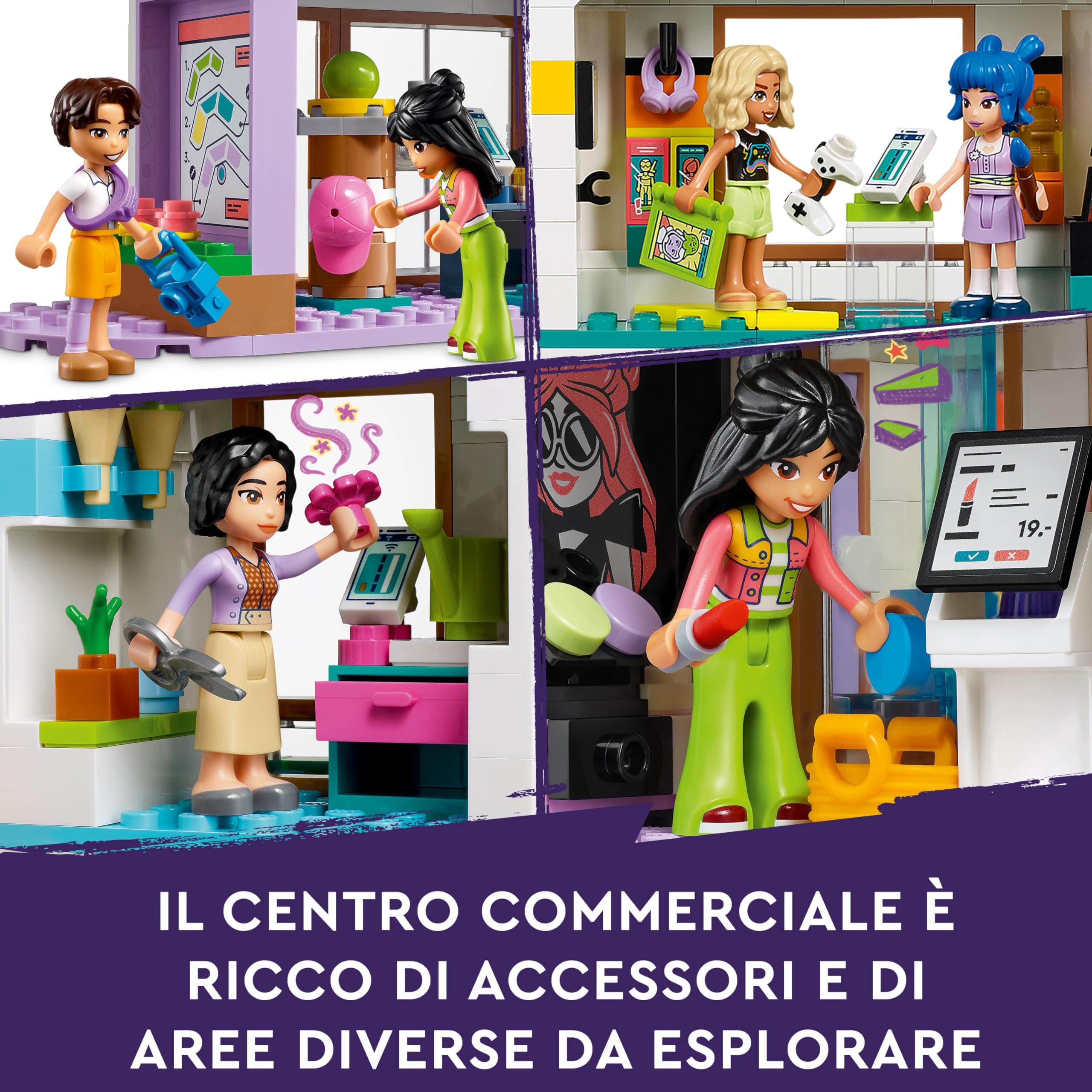 LEGO Friends Centro Commerciale di Heartlake City, Giochi per Bambine e Bambini da 8 Anni in su per lo Sviluppo delle Abilità Sociali, Set con 7 Mini Bamboline e Negozi da Costruire, Idea Regalo 42604