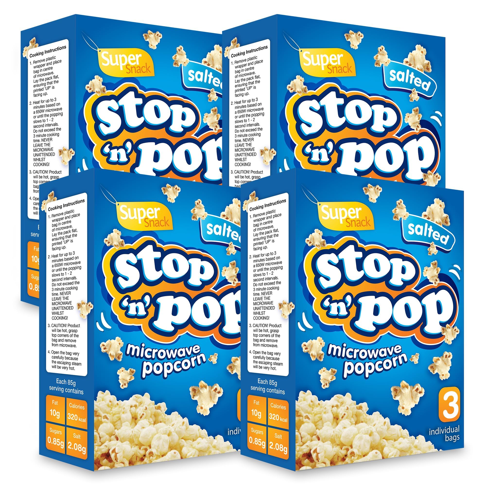 SOL 12pk x 85g Stop 'n' Pop Microwave Popcorn, Salted Flavoured Pop Corn Kernels, Ready in Minutes Tasty Snack for Family Movie Nights, Easy to Prepare, Ideal for Sharing Fun Moments at Home