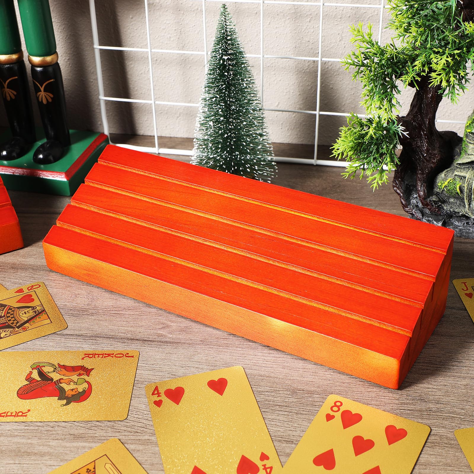 jojofuny Supports de Cartes à Jouer en Bois Marron, Lot de 2 Pièces, pour Affichage Clair et Commodité de Jeu Lors de Parties de Cartes