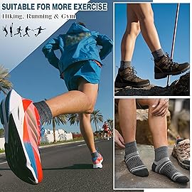 EBMORE Merino Wool Ankle Hiking Socks Compression Warm Winter Thermal Thick Cushion Running Moisture Wicking Quarter Socks Gifts Stocking Stuffers for Men Women 6 Pairs(Black,L)