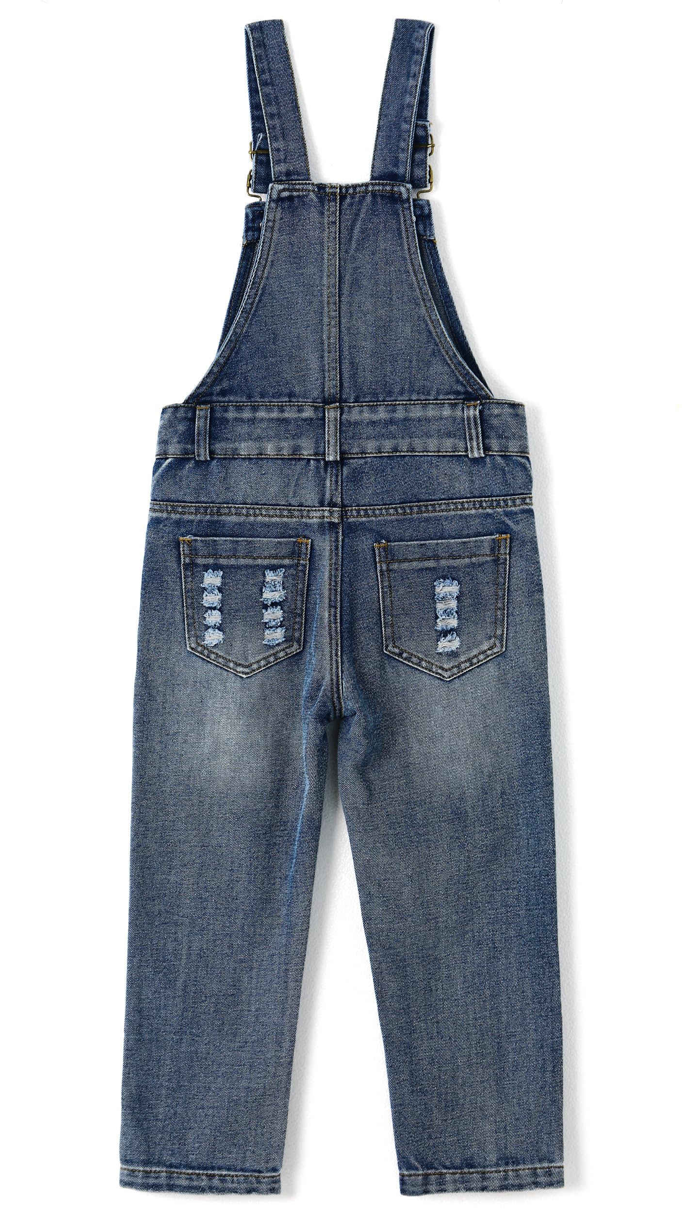 KIDSCOOL SPACE Bébé & Petites Filles/Garçons Big Bib Pocket Stone Washed Ripped Denim Salopette