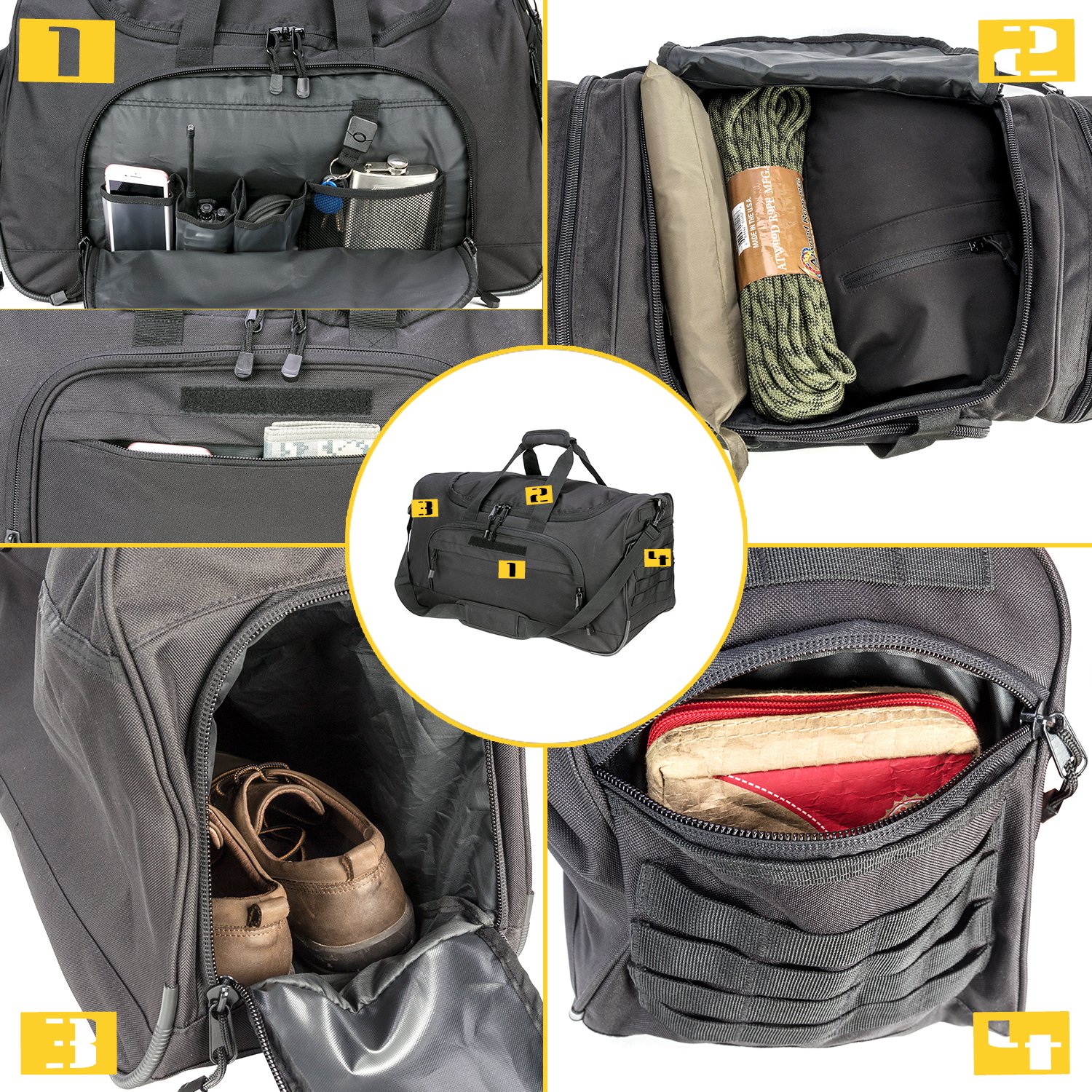 Miramrax Bolsa de gimnasio para hombres y mujeres, con compartimento para zapatos, deporte, fin de semana, viajes, durante la noche, para viajes tácticos, militares, bolsas de entrenamiento, 2.0 negro