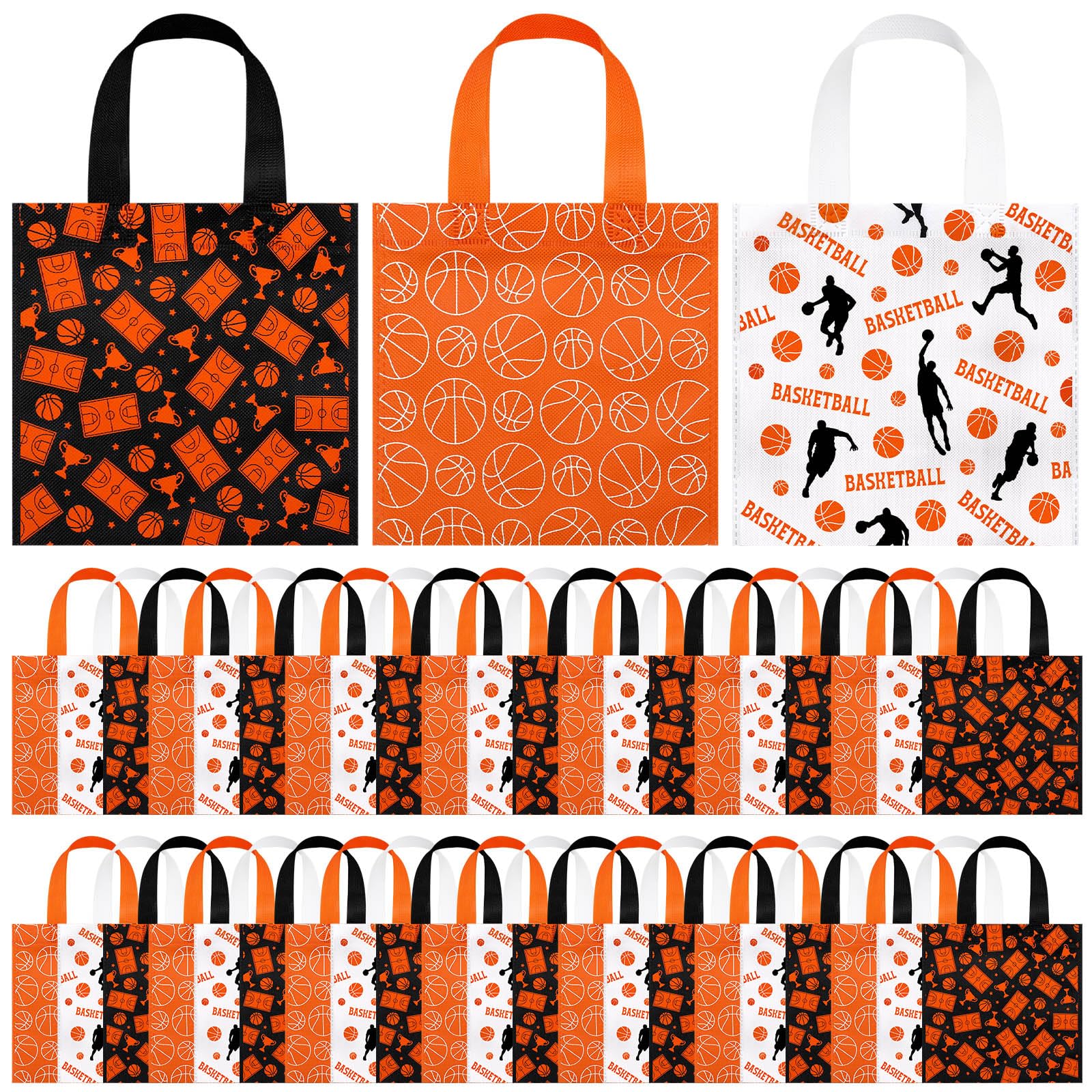 Shinylin 48 Pcs Basketball Party Favor Bags Basketball Snack Bags Non Woven Gift Candy Bags with Handles Basketball Goodie Bags Reusable Treat Bag for Kids Adult Basketball Party Sports Party Supplies