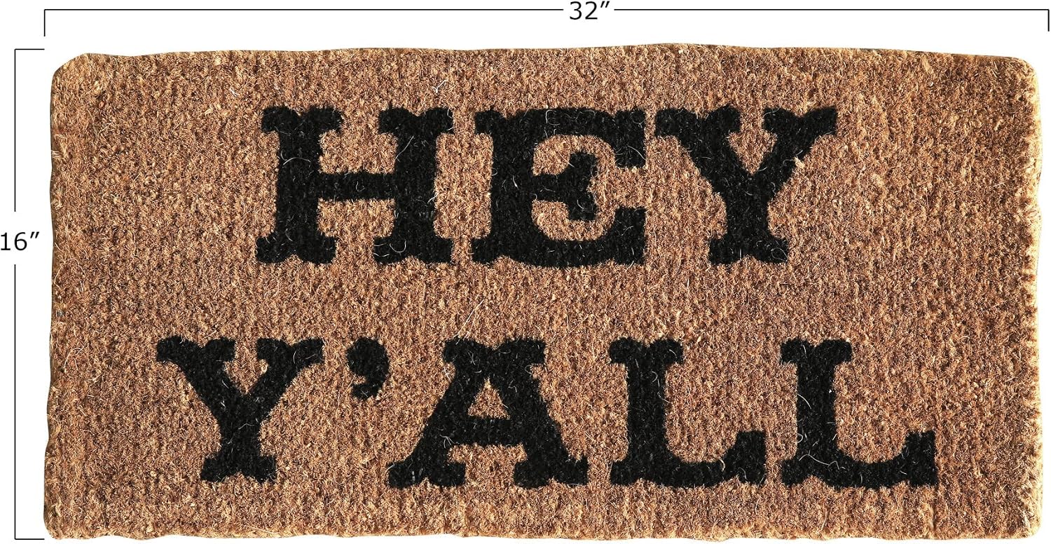 Creative Co-Op "Hey Y'all Natural Coir Doormat