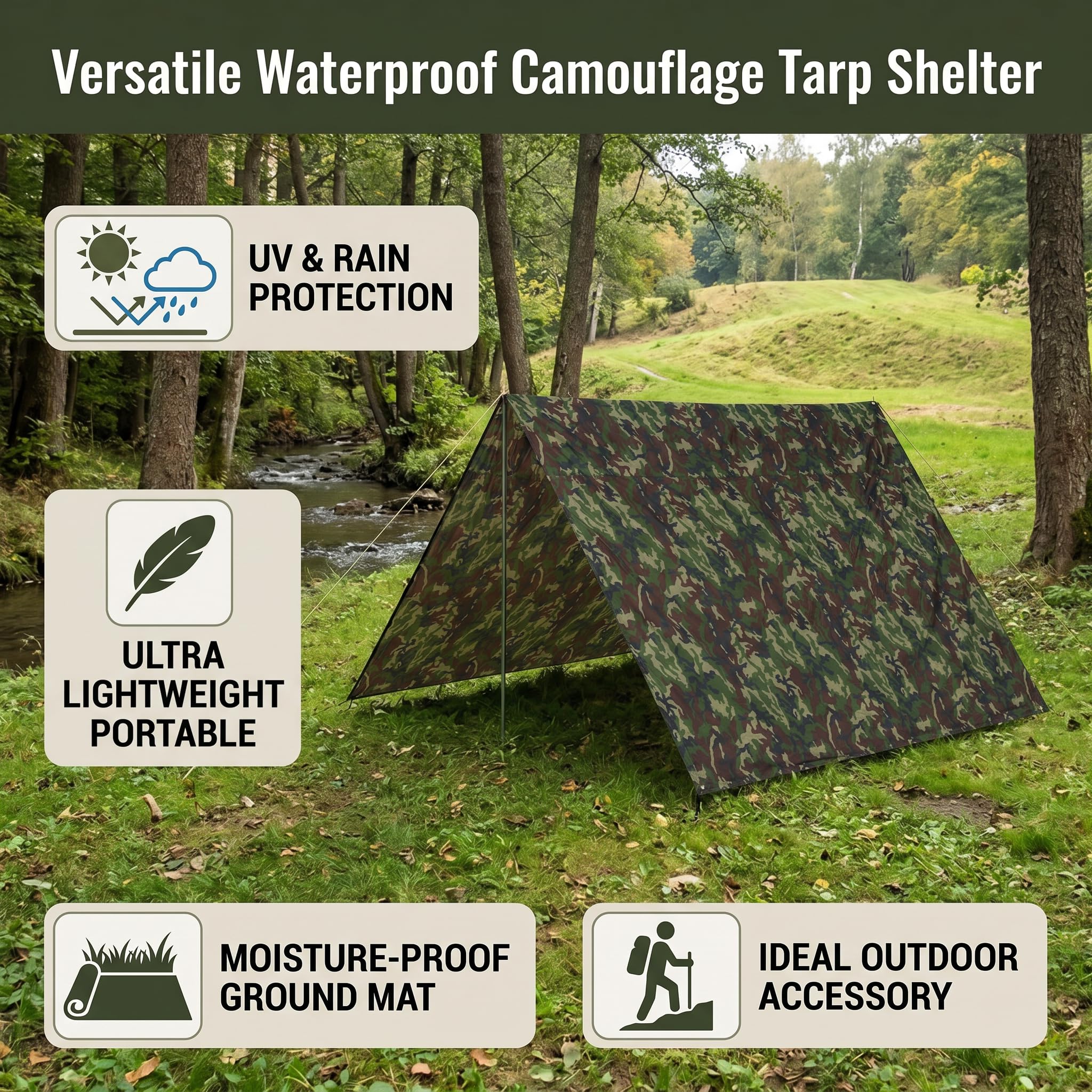 Zelt Plane Footprint Camping Tarp Hängematte Regenfliege Tarp Shelter Groundsheet für Camping Wandern(3 * 2.9M)