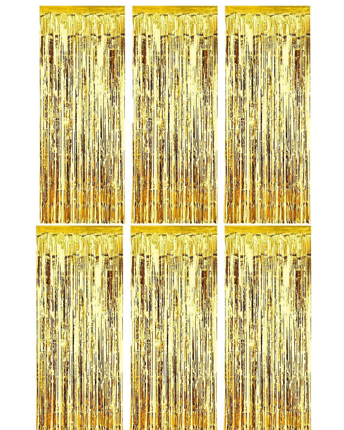 Urvi Creations 6 Pcs Golden Colour 3ft x 6ft Tinsel Metallic Foil Fringe Curtains Party Stage Backdrop Simmer Curtain for Valentines Day Wedding,Anniversary, Birthday