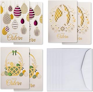 EXKLUSIVER SET VON 6 OSTERKARTEN, HERGESTELLT AUS EDLEM PAPIER MIT BUNTEN EINLAGEN UND UMSCHLÄGEN 120x170mm, EE-MIX3