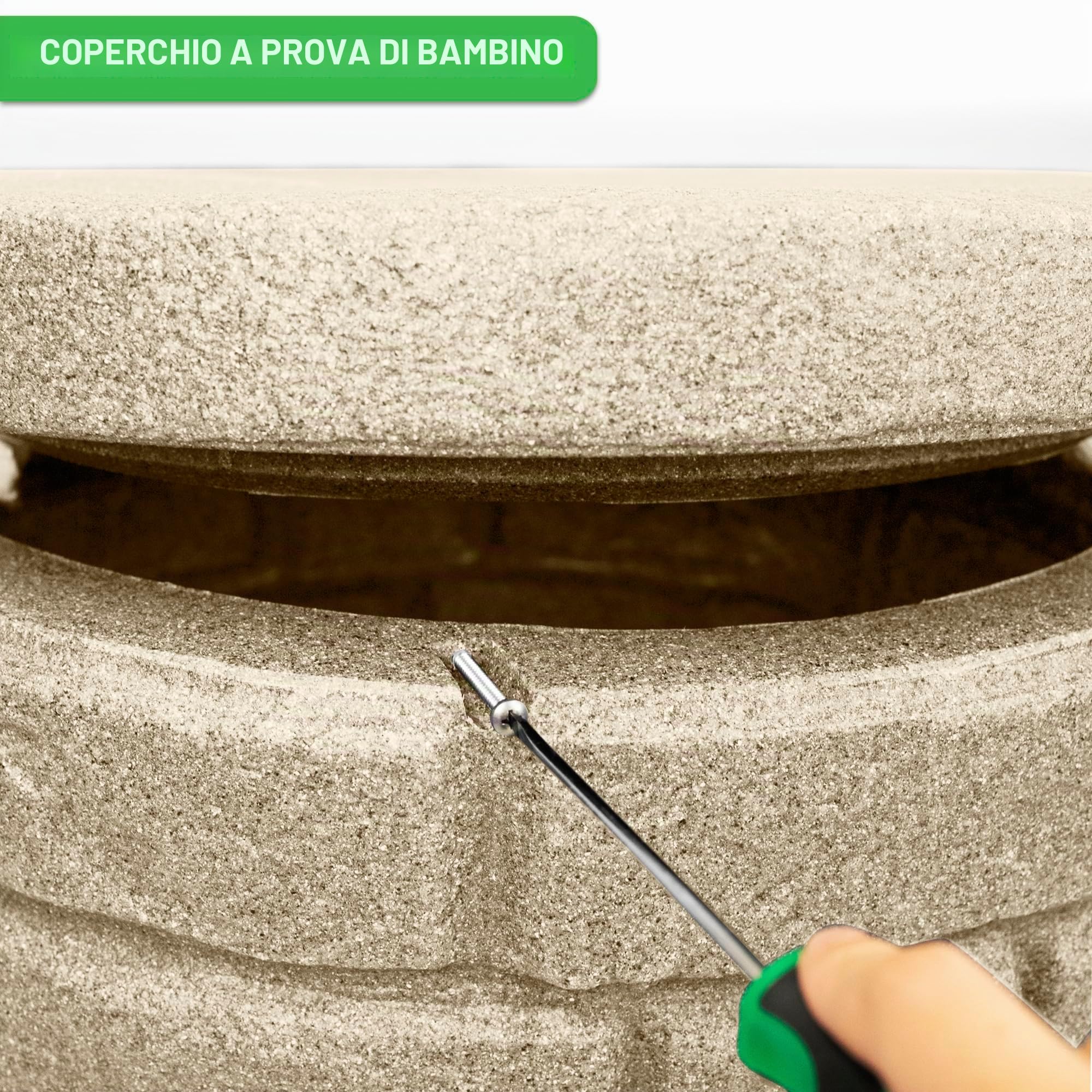 YourCasa Boccale per acqua piovana da 230 litri [StoneRain] con filettatura in metallo e coperchio in effetto pietra, resistente al gelo in plastica, serbatoio per acqua piovana, serbatoio per acqua