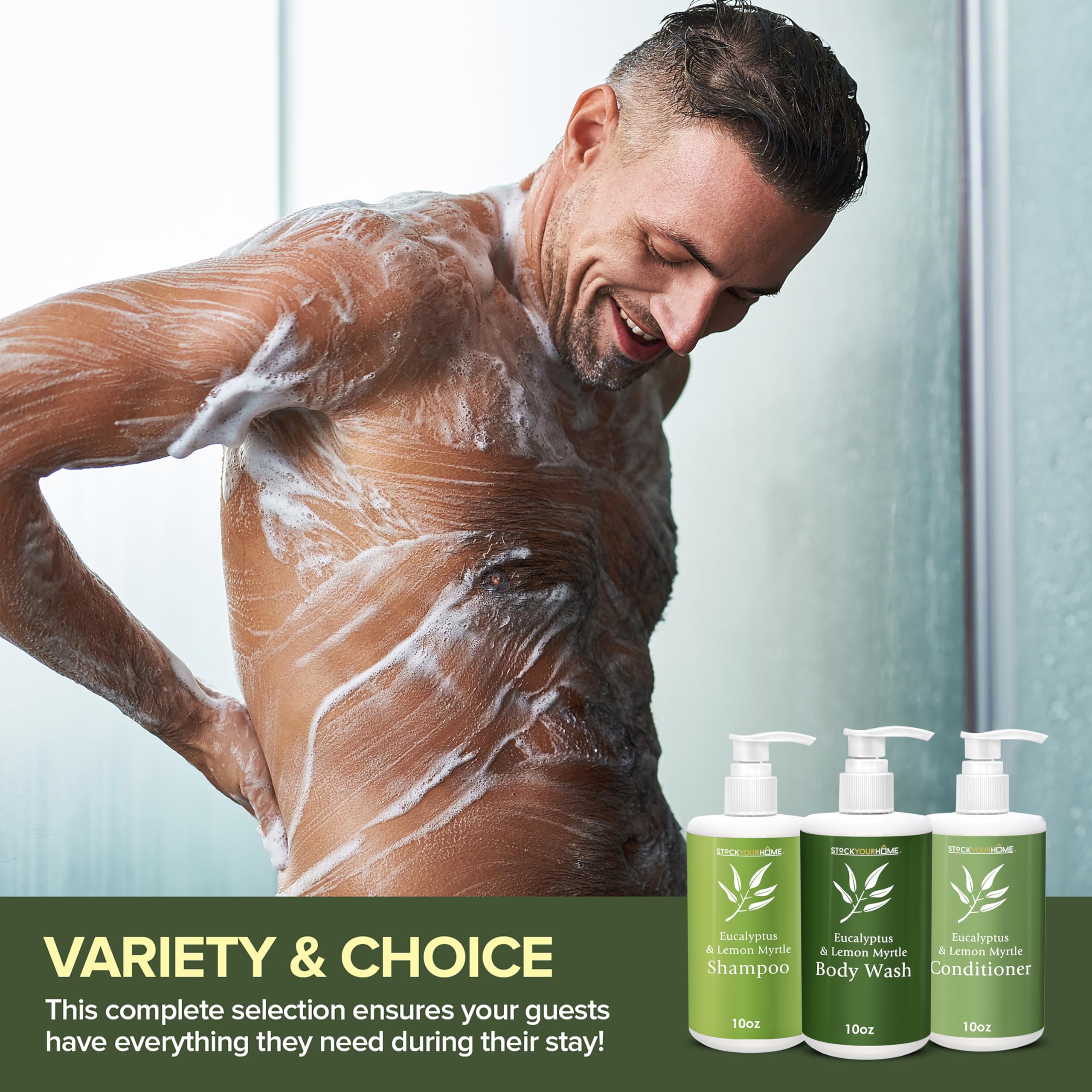Shower Essentials Set for Men and Women with Shampoo, Conditioner and Body Wash
