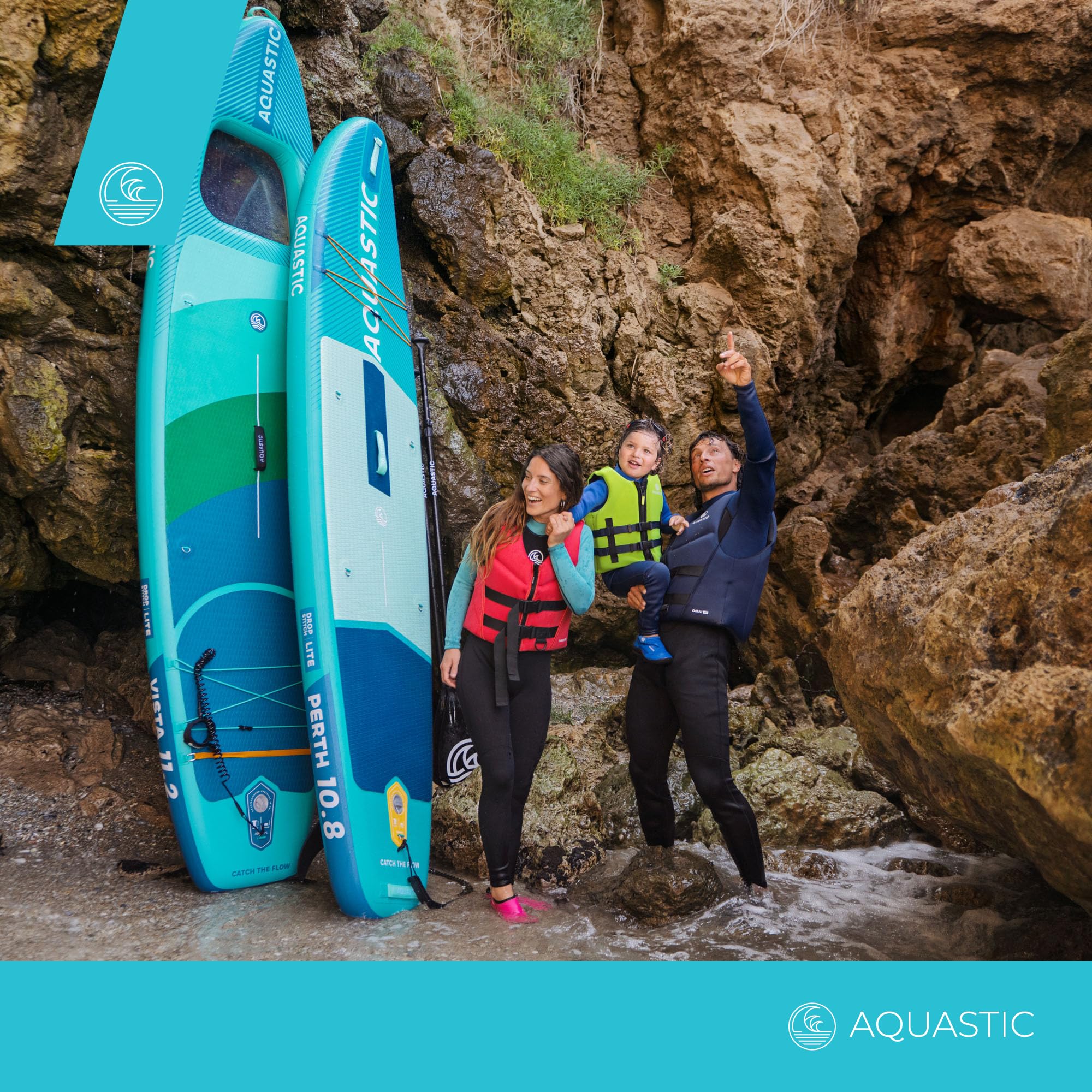 AQUASTIC Perth 10'8" Sup Board Set – Juego Completo con Remo, Asiento de Kayak, Correa de 300 cm, Bomba, Mochila, Drop Stitch Lite, Estable y Resistente, para Principiantes y avanzados