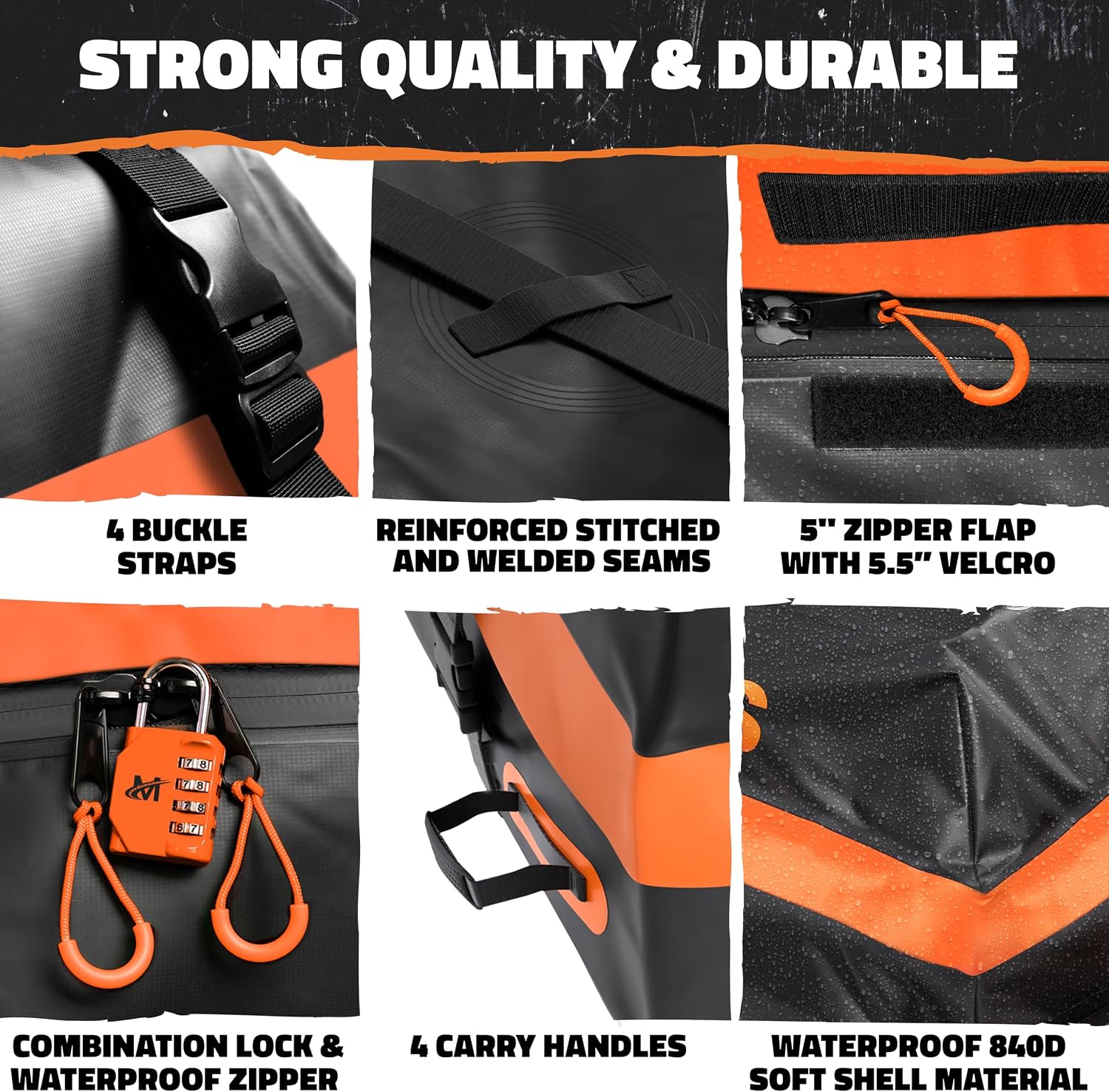 Mockins 30 Cu Ft Car Roof Cargo Carrier Bag for Top of Car Storage | 60"x43"x20" Waterproof Soft-Shell 840D Roof Bag | No Rack Rooftop Cargo Carrier with Mesh Mat, Lock, Hooks, & Straps