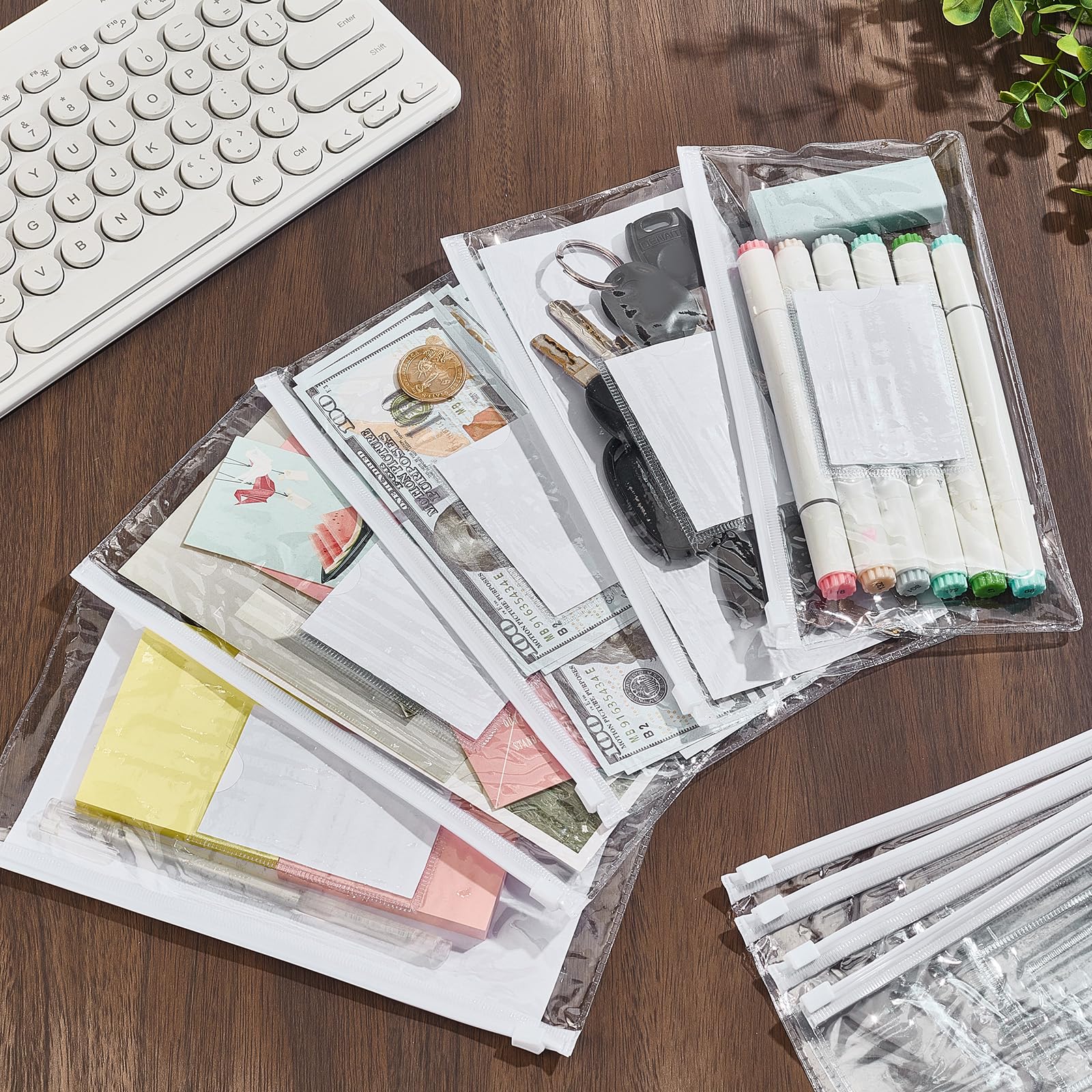 120 sobres transparentes con cremallera, pequeños sobres transparentes con cremallera, bolsas blancas a granel A6 para efectivo, dinero, bolígrafos, documentos, suministros de almacenamiento
